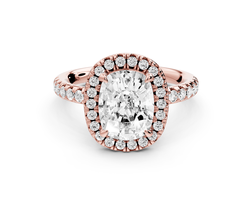 Eveline - 2ct 18k rose gold ecushion Halo Half Band Pavé Engagement Ring - Mr. Alex Jewelry