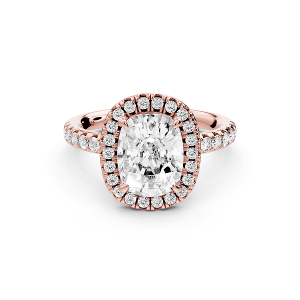 Eveline - 2ct 18k rose gold ecushion Halo Half Band Pavé Engagement Ring - Mr. Alex Jewelry