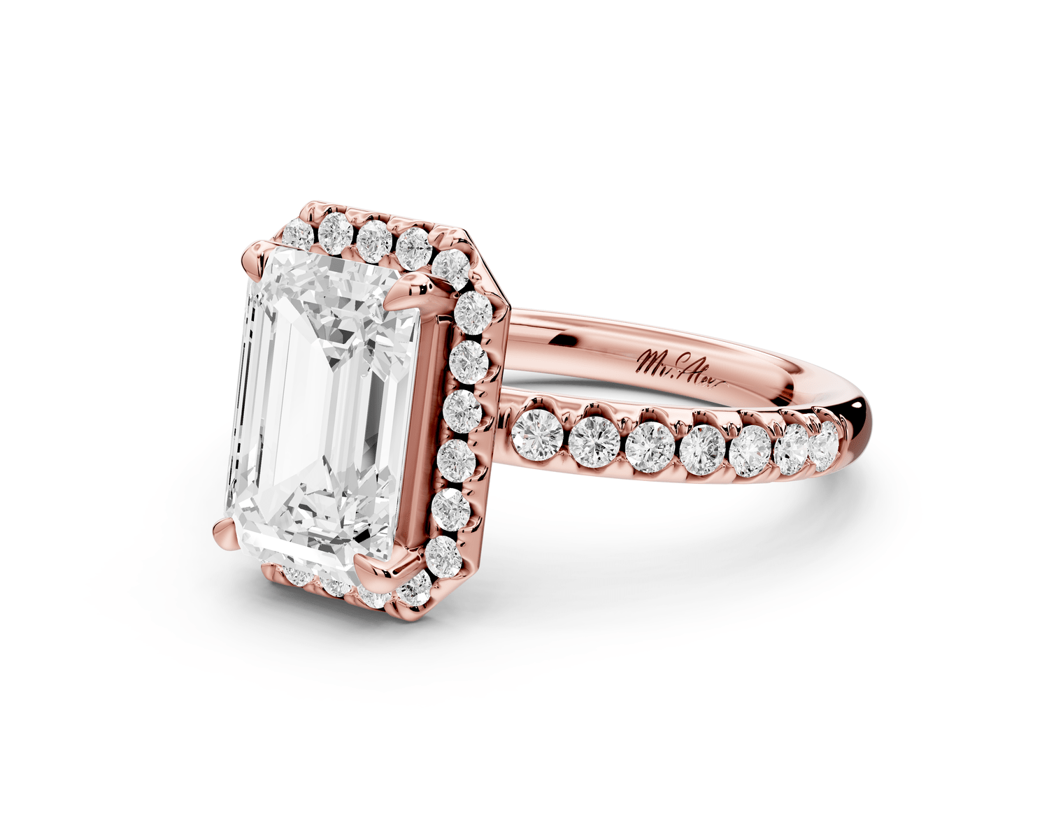 Eveline - 2ct 18k rose gold emerald Halo Half Band Pavé Engagement Ring - Mr. Alex Jewelry