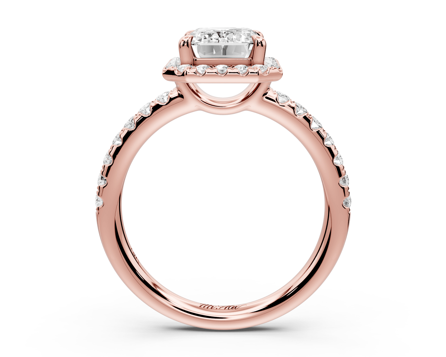 Eveline - 2ct 18k rose gold emerald Halo Half Band Pavé Engagement Ring - Mr. Alex Jewelry
