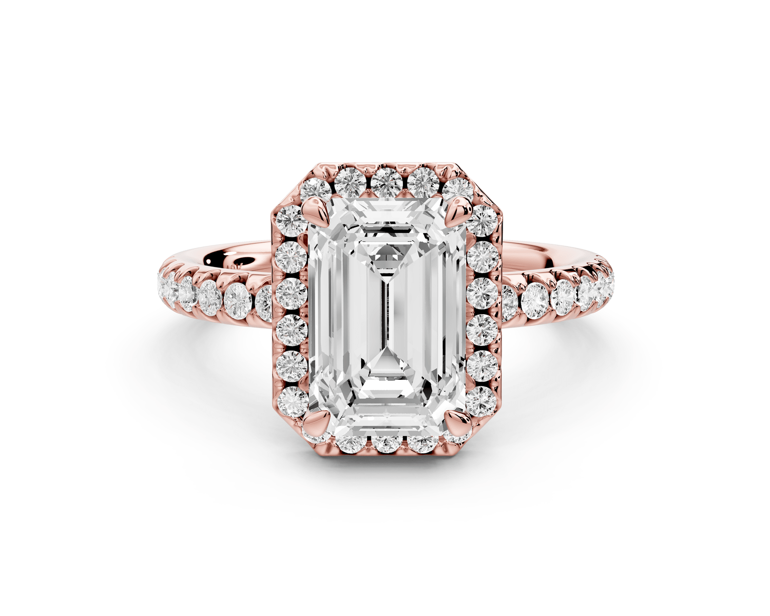 Eveline - 2ct 18k rose gold emerald Halo Half Band Pavé Engagement Ring - Mr. Alex Jewelry