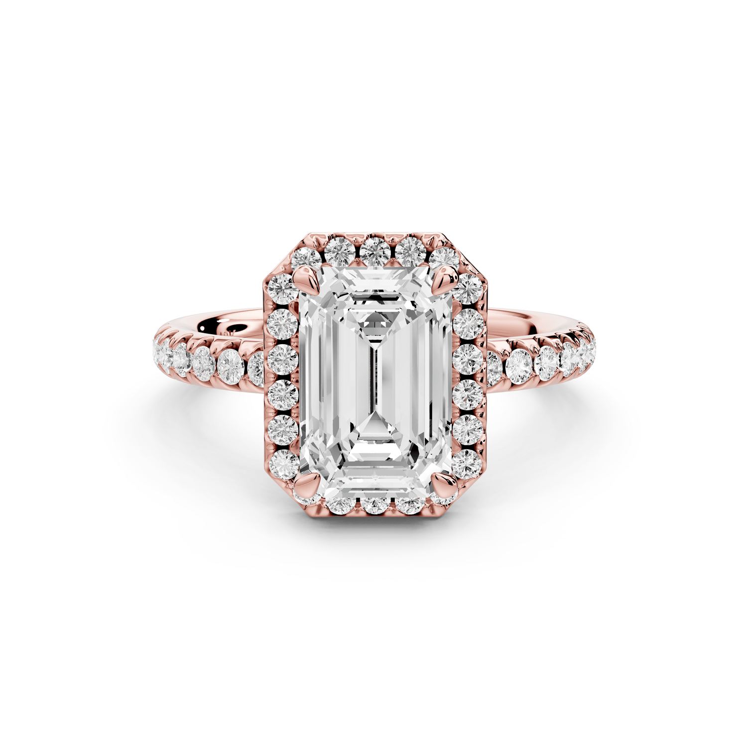 Eveline - 2ct 18k rose gold emerald Halo Half Band Pavé Engagement Ring - Mr. Alex Jewelry