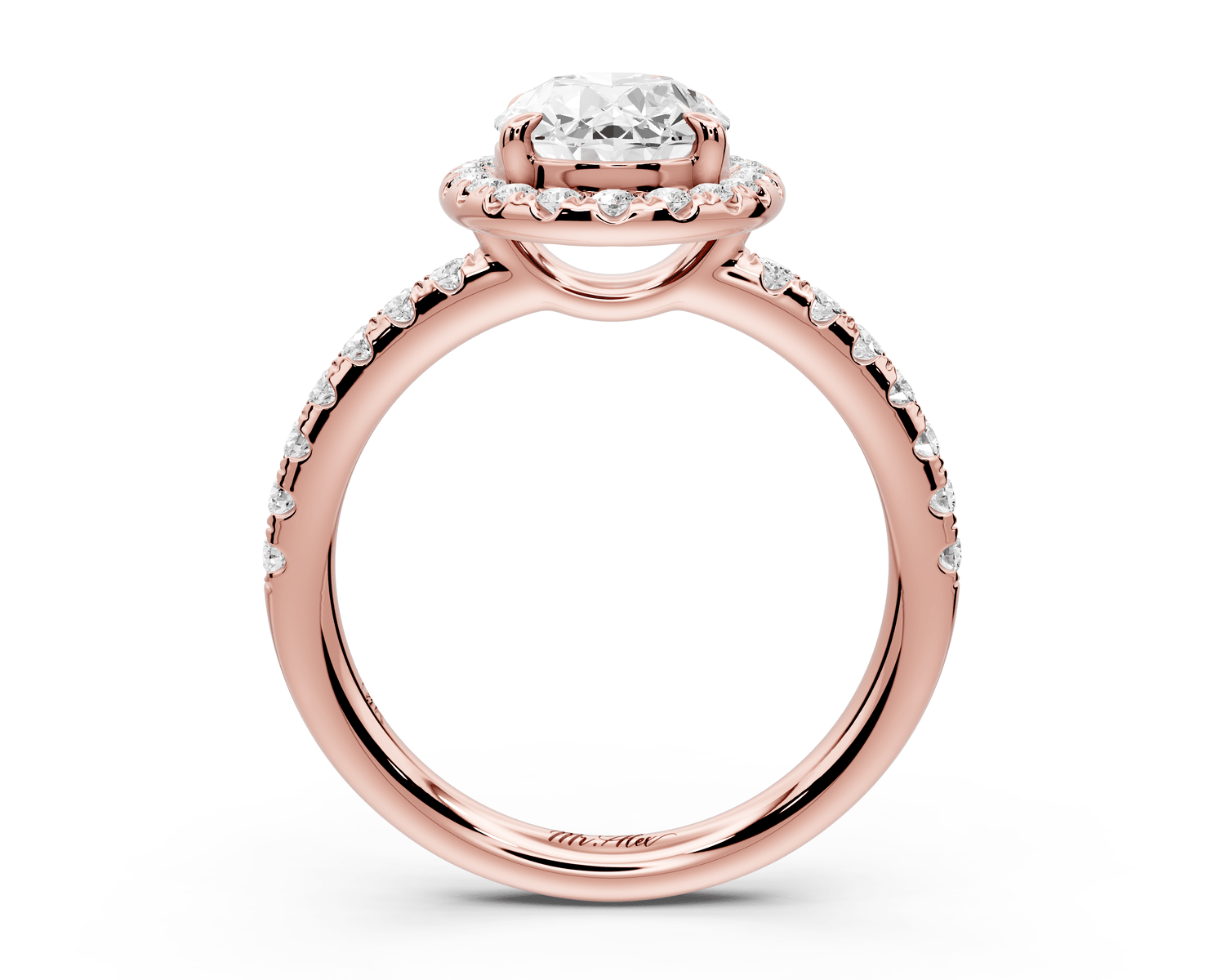 Eveline - 2ct 18k rose gold oval Halo Half Band Pavé Engagement Ring - Mr. Alex Jewelry