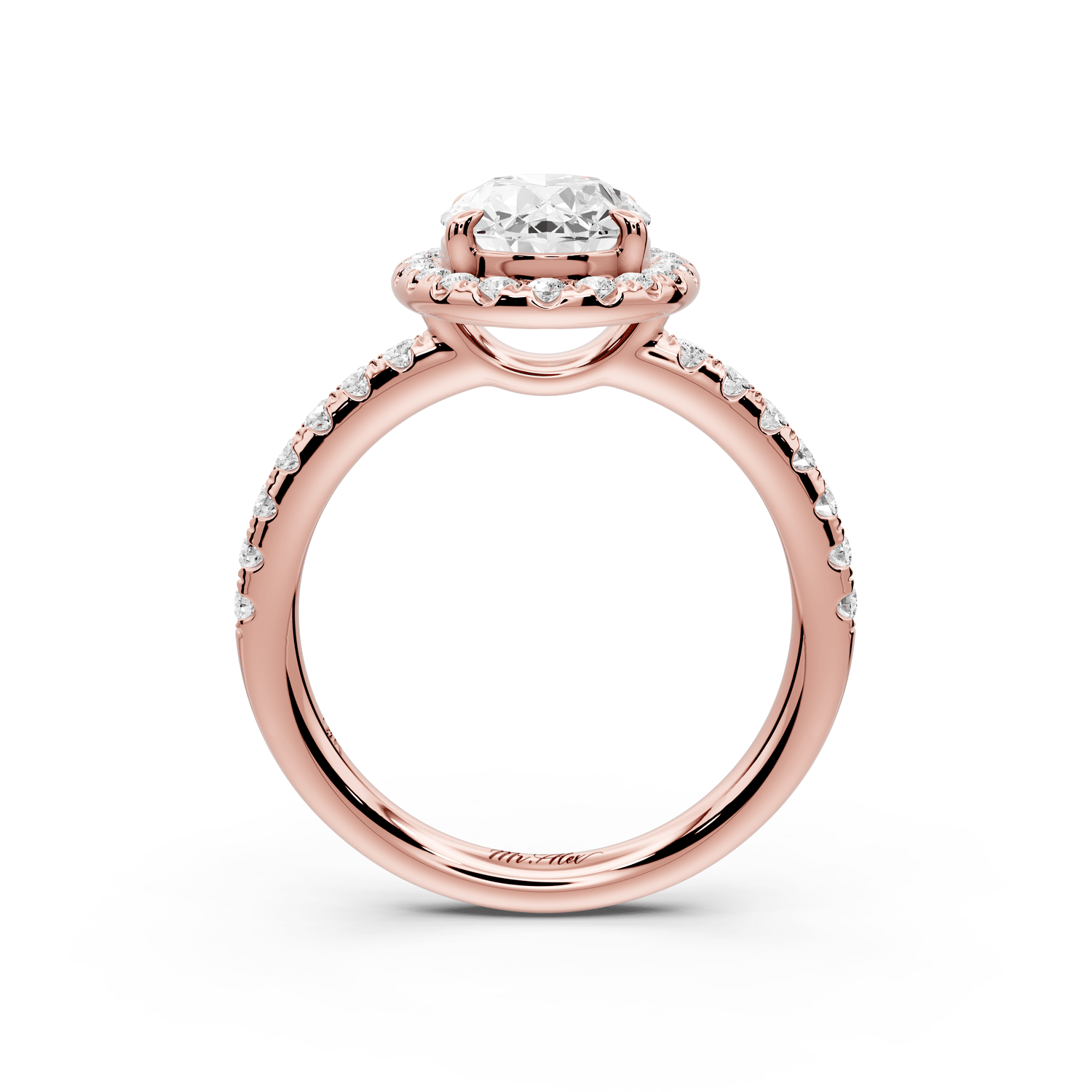 Eveline - 2ct 18k rose gold oval Halo Half Band Pavé Engagement Ring - Mr. Alex Jewelry