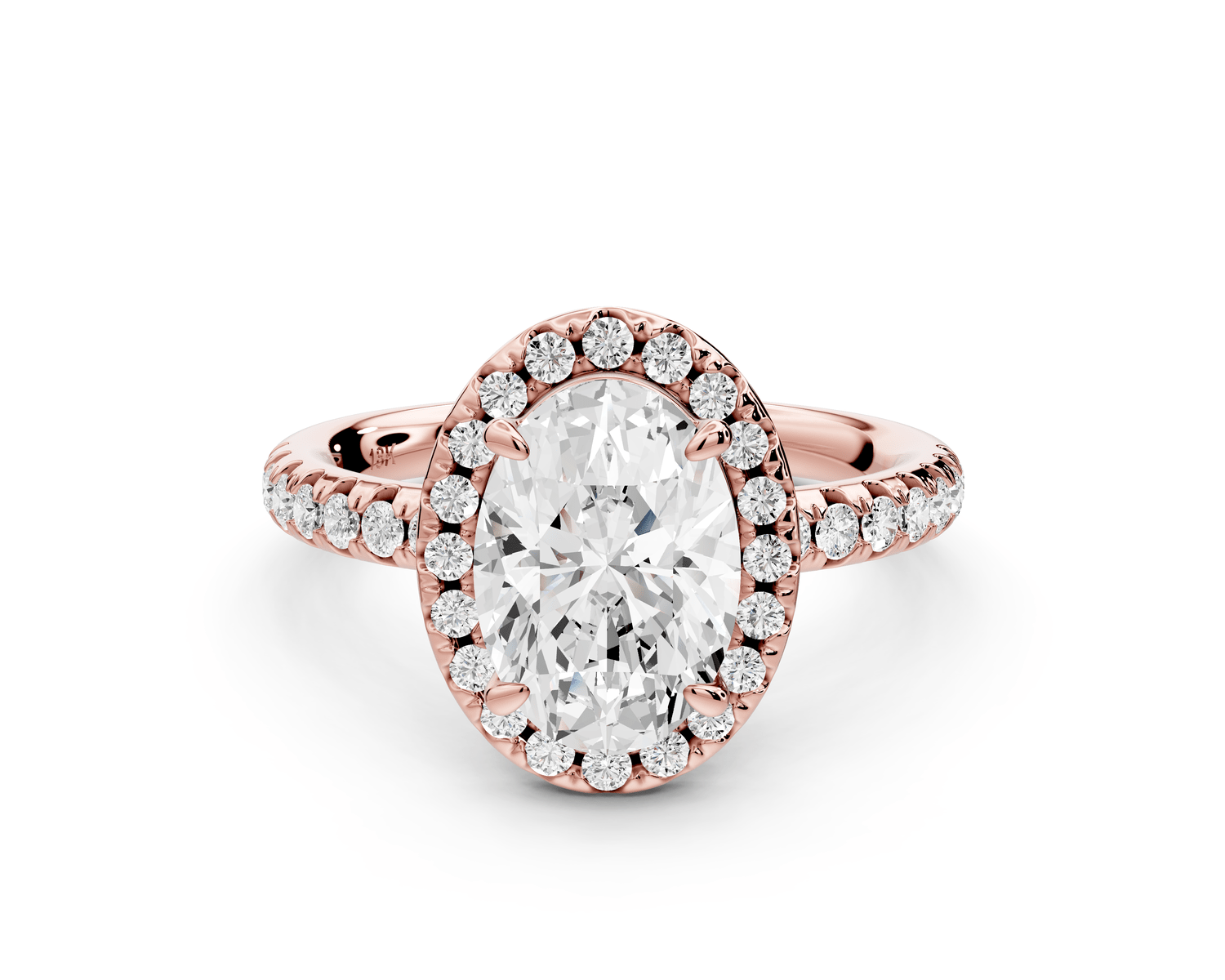Eveline - 2ct 18k rose gold oval Halo Half Band Pavé Engagement Ring - Mr. Alex Jewelry