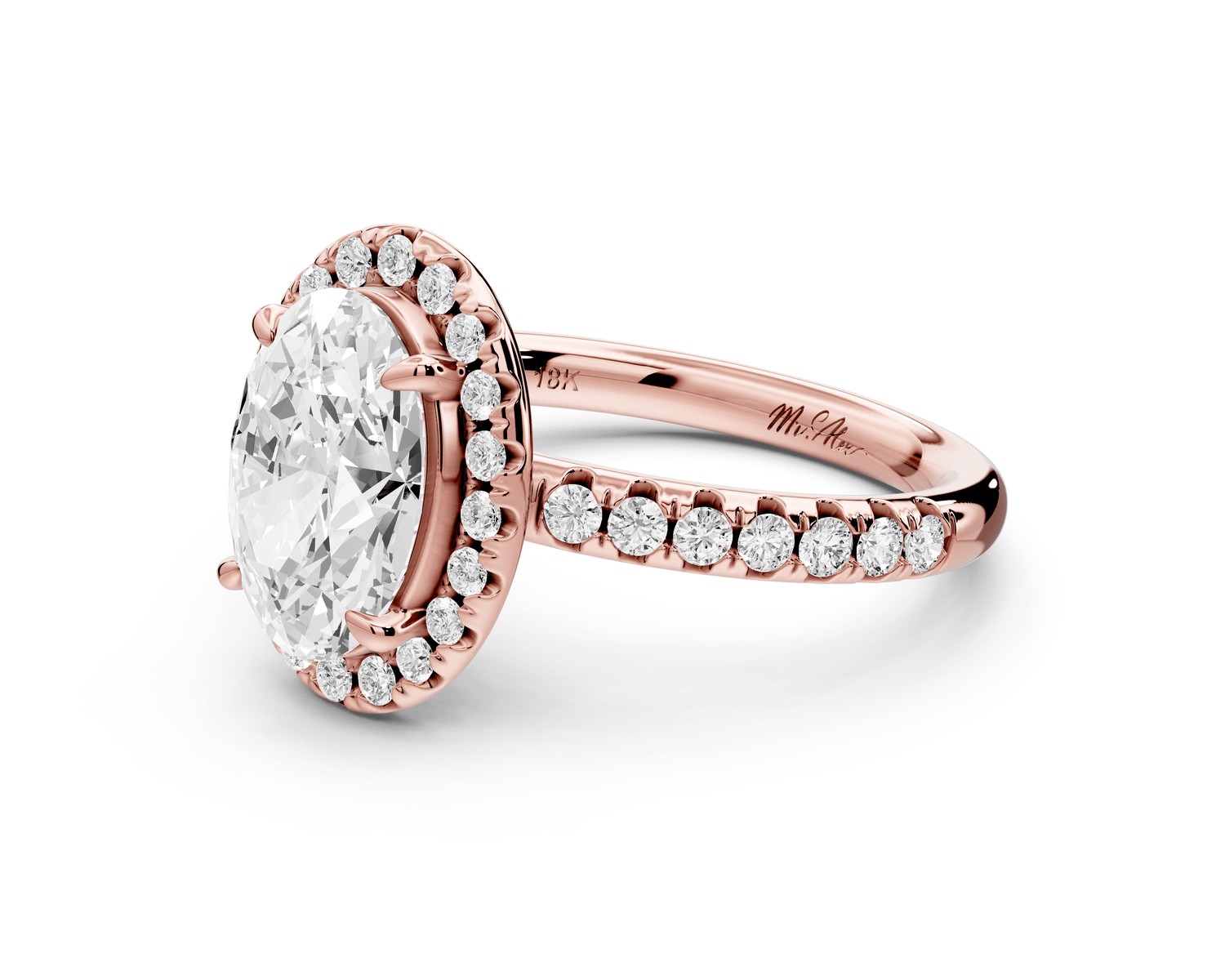 Eveline - 2ct 18k rose gold oval Halo Half Band Pavé Engagement Ring - Mr. Alex Jewelry
