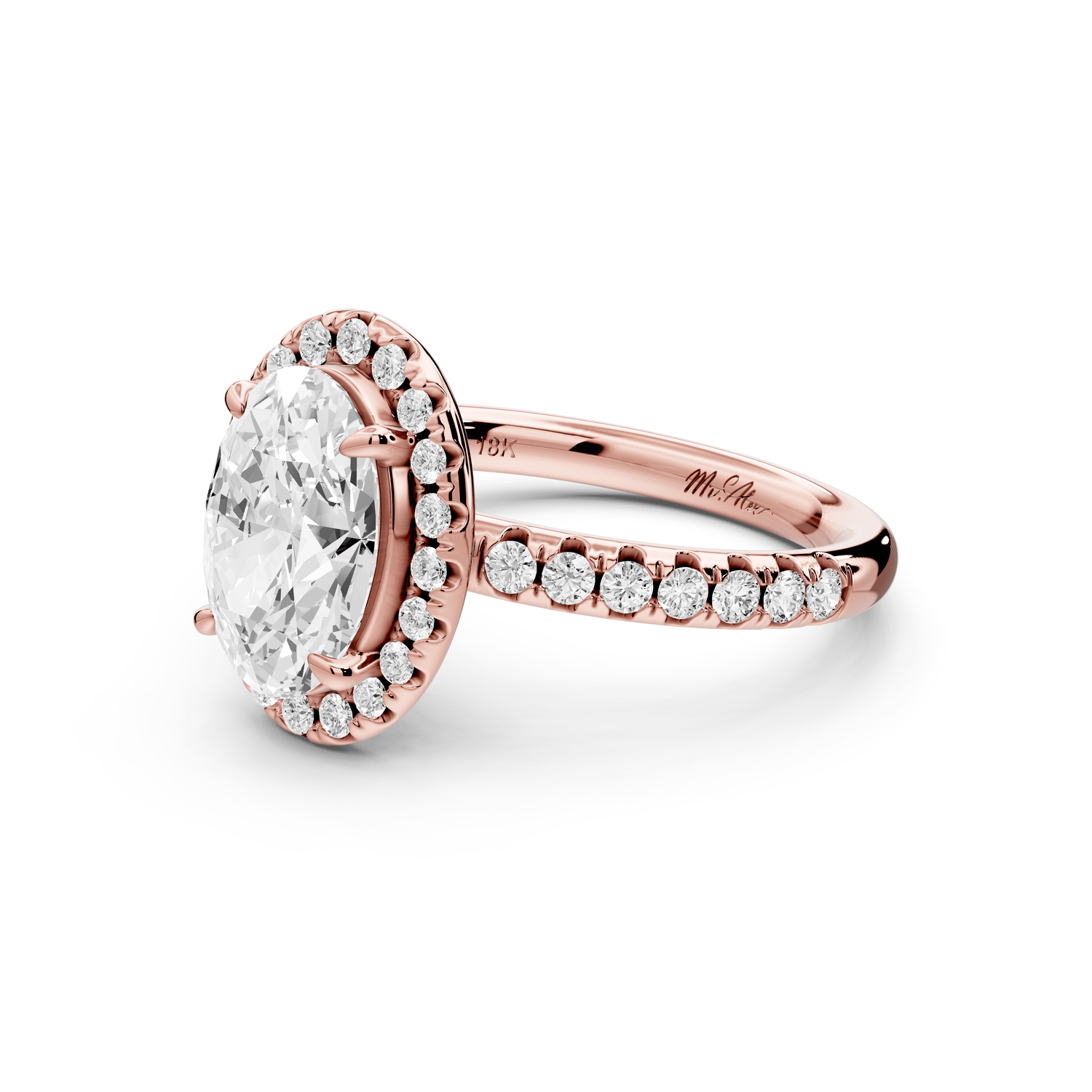 Eveline - 2ct 18k rose gold oval Halo Half Band Pavé Engagement Ring - Mr. Alex Jewelry