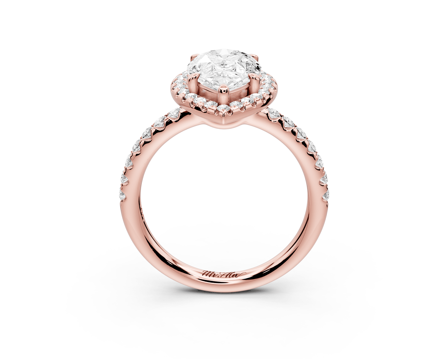 Eveline - 2ct 18k rose gold pear Halo Half Band Pavé Engagement Ring - Mr. Alex Jewelry