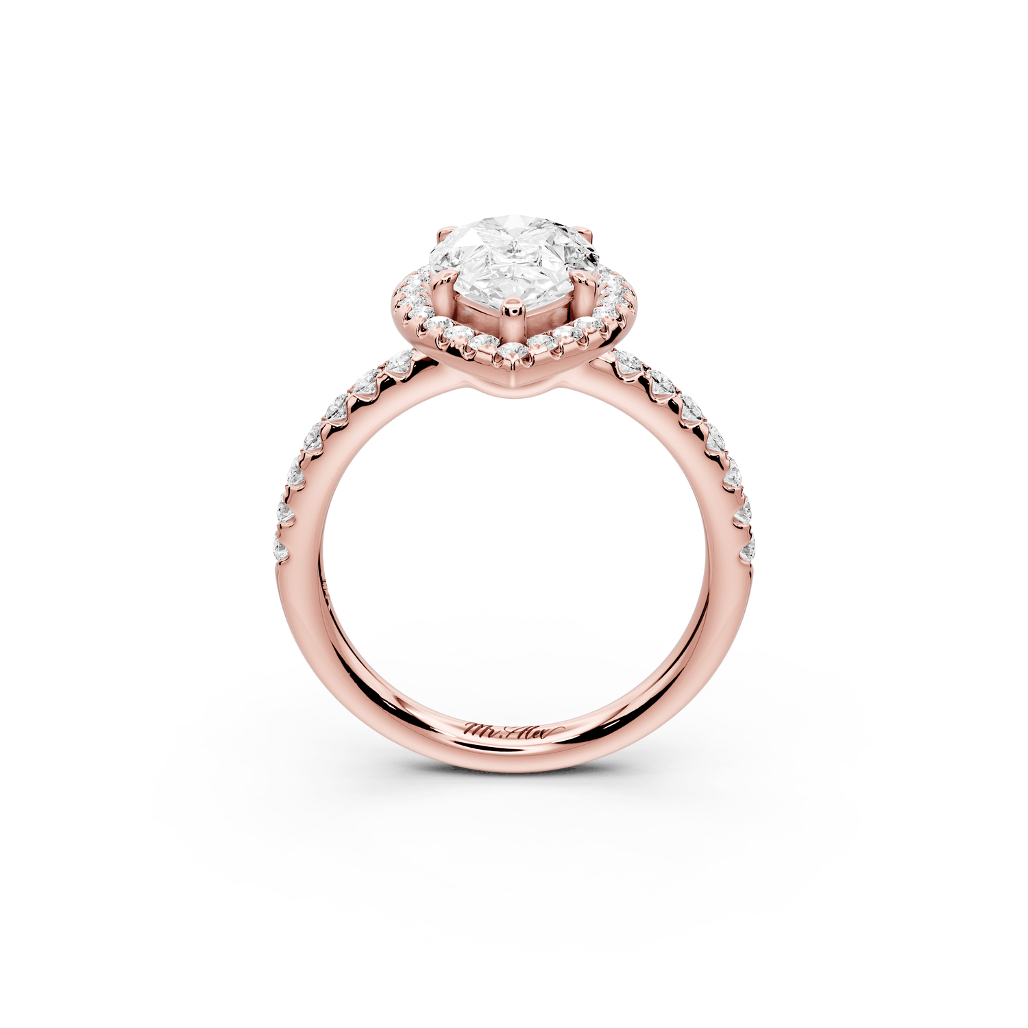 Eveline - 2ct 18k rose gold pear Halo Half Band Pavé Engagement Ring - Mr. Alex Jewelry