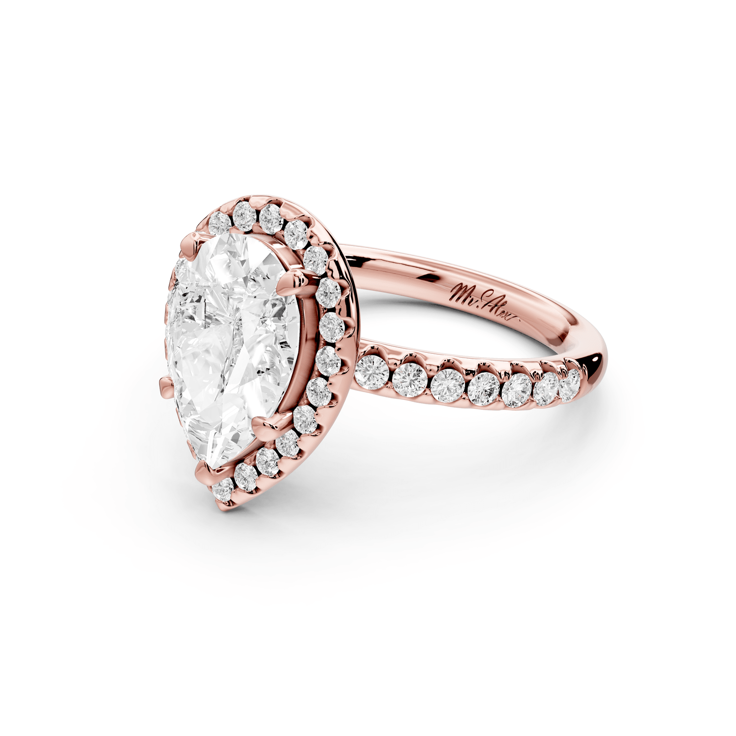 Eveline - 2ct 18k rose gold pear Halo Half Band Pavé Engagement Ring - Mr. Alex Jewelry