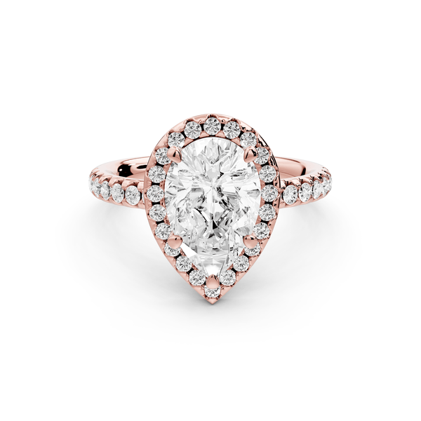 Eveline - 2ct 18k rose gold pear Halo Half Band Pavé Engagement Ring - Mr. Alex Jewelry