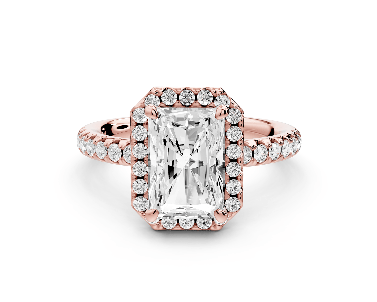 Eveline - 2ct 18k rose gold radiant Halo Half Band Pavé Engagement Ring - Mr. Alex Jewelry