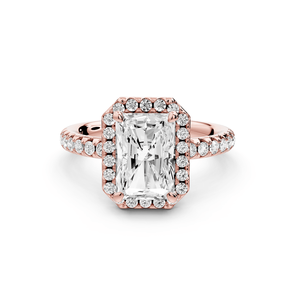 Eveline - 2ct 18k rose gold radiant Halo Half Band Pavé Engagement Ring - Mr. Alex Jewelry