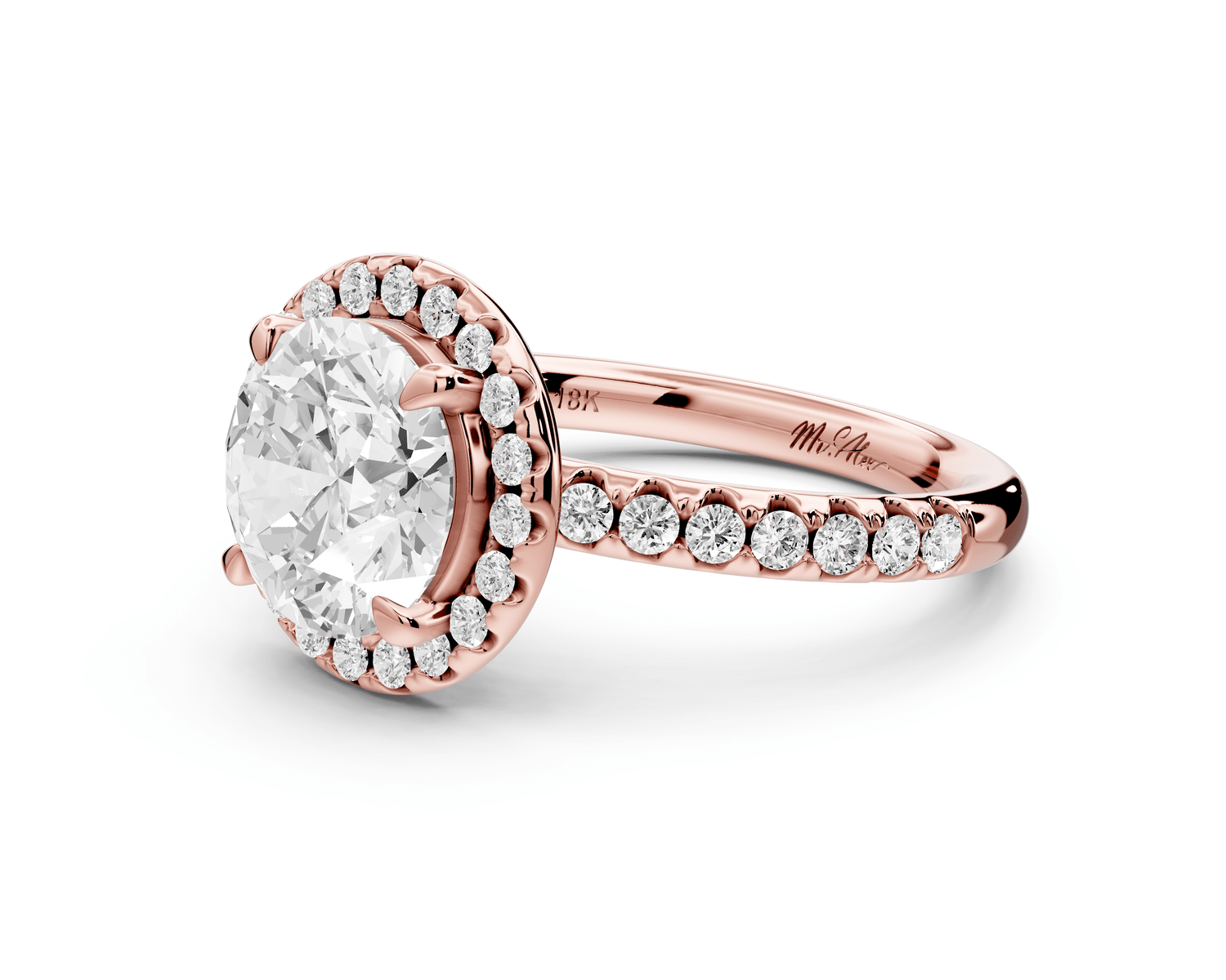 Eveline - 2ct 18k rose gold round Halo Half Band Pavé Engagement Ring - Mr. Alex Jewelry