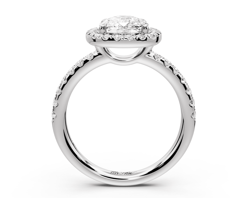Eveline - 2ct 18k white gold ecushion Halo Half Band Pavé Engagement Ring - Mr. Alex Jewelry