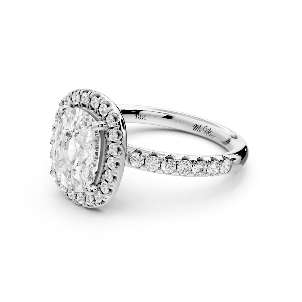Eveline - 2ct 18k white gold ecushion Halo Half Band Pavé Engagement Ring - Mr. Alex Jewelry