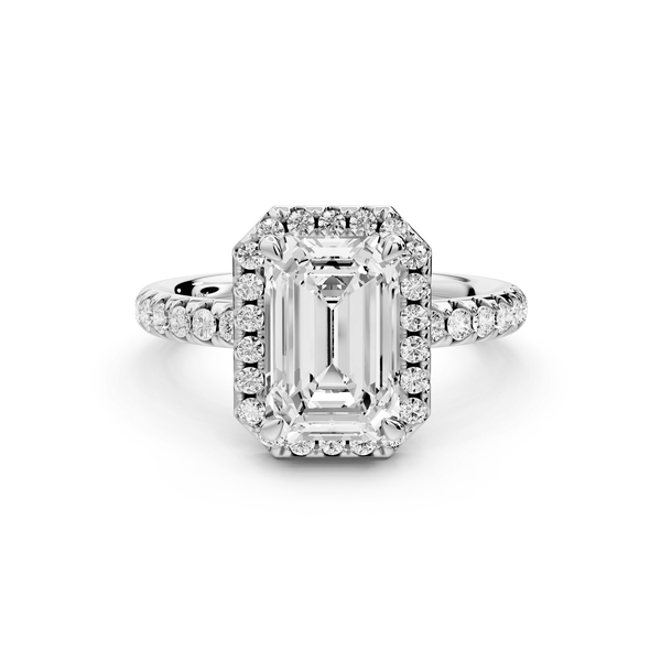 Eveline - 2ct 18k white gold emerald Halo Half Band Pavé Engagement Ring - Mr. Alex Jewelry