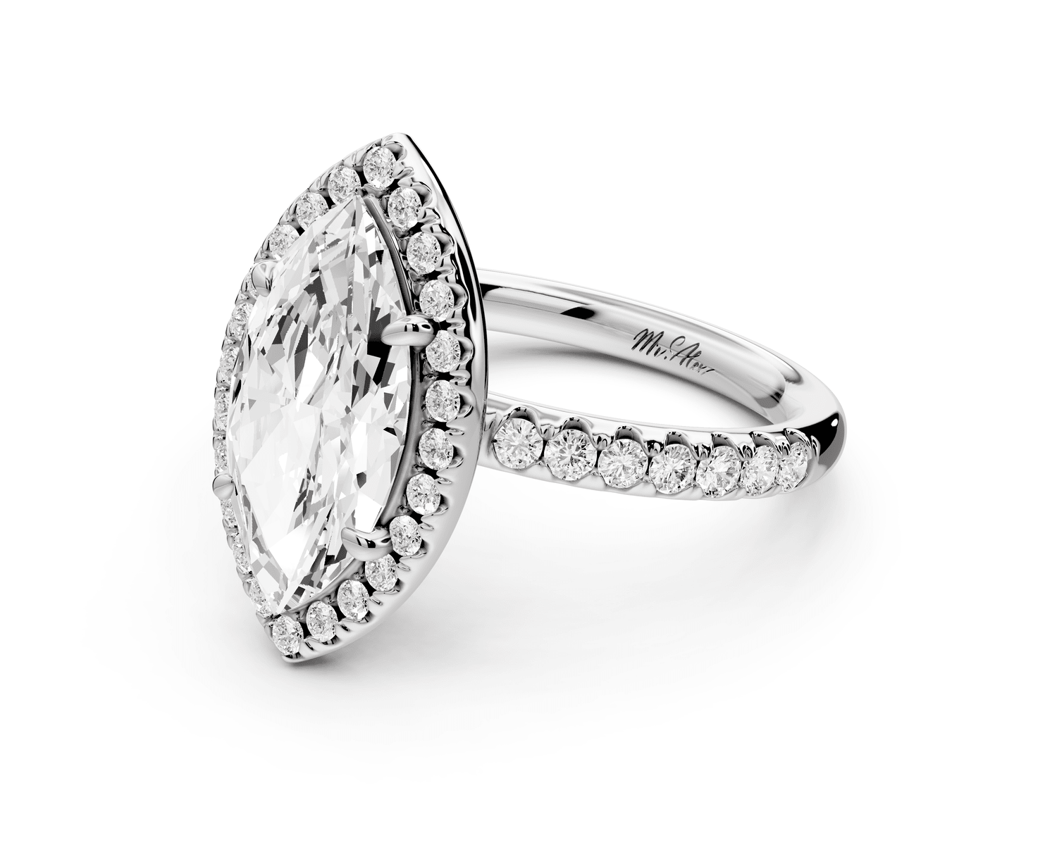 Eveline - 2ct 18k white gold marquise Halo Half Band Pavé Engagement Ring - Mr. Alex Jewelry