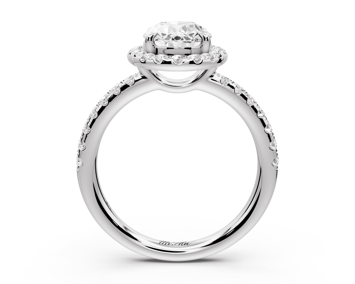 Eveline - 2ct 18k white gold oval Halo Half Band Pavé Engagement Ring - Mr. Alex Jewelry