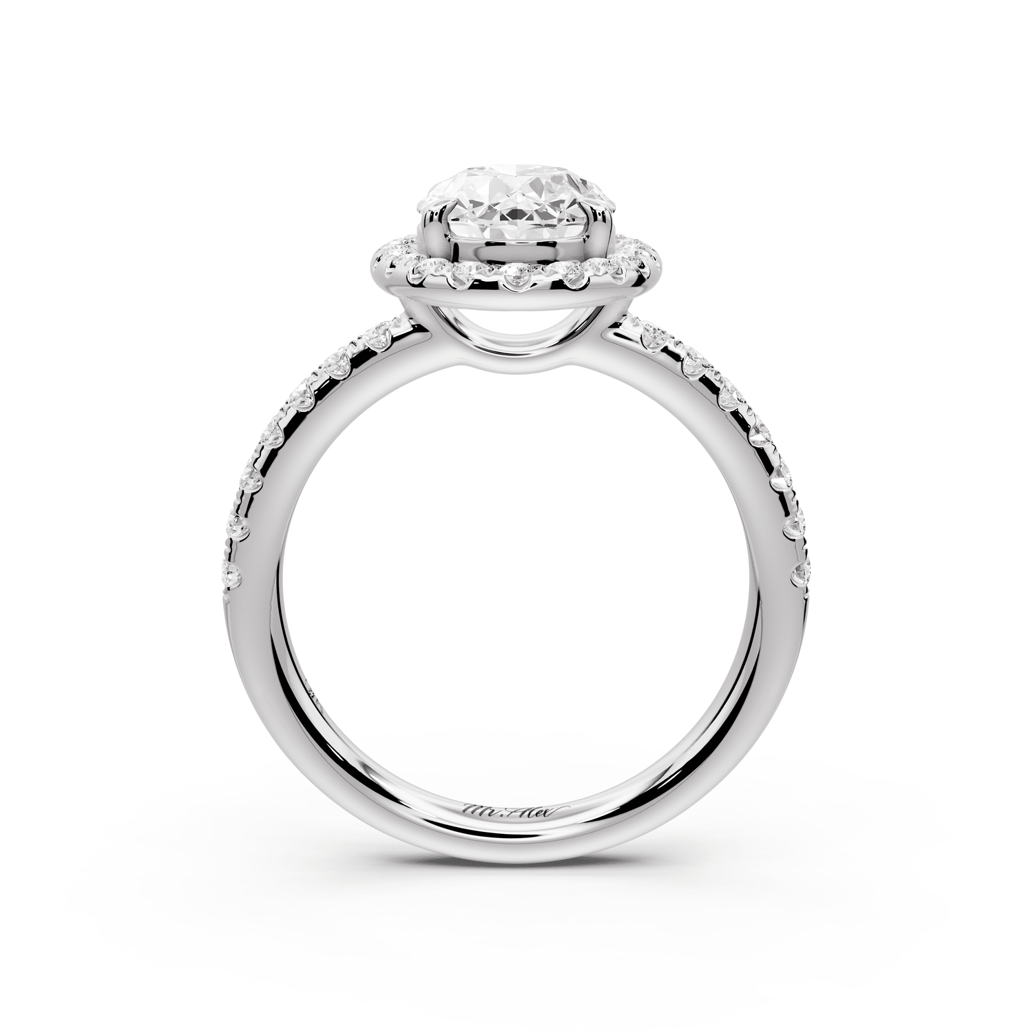 Eveline - 2ct 18k white gold oval Halo Half Band Pavé Engagement Ring - Mr. Alex Jewelry