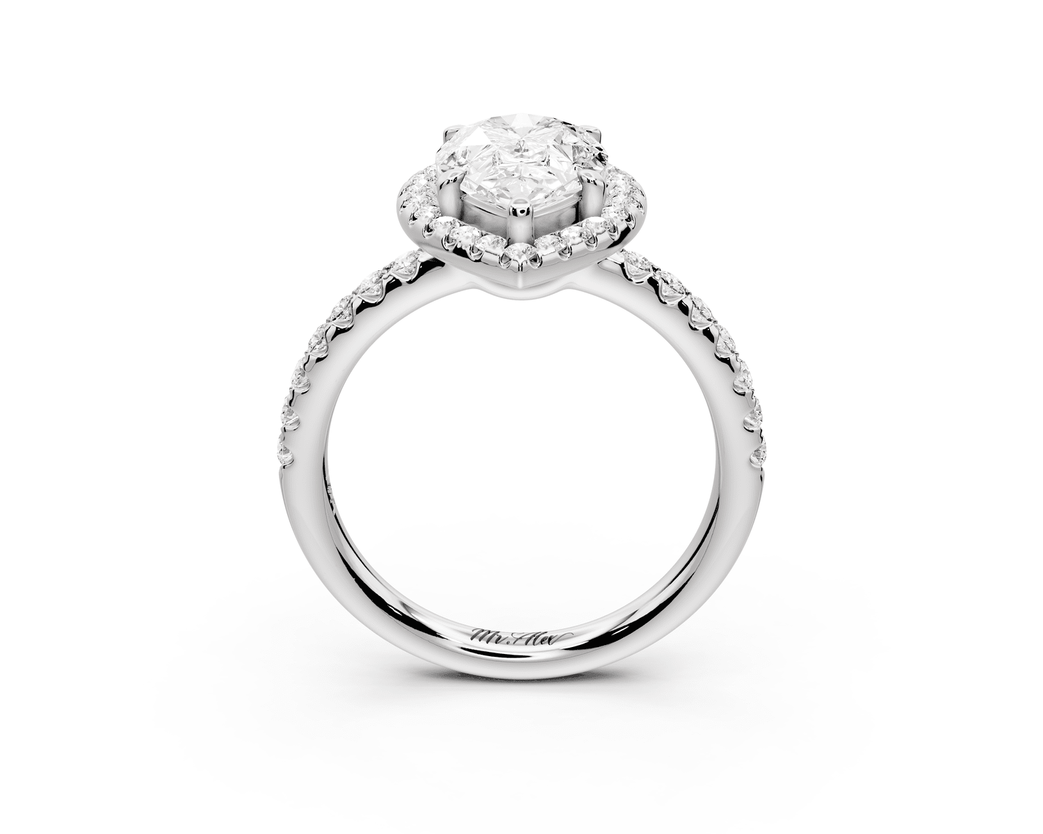 Eveline - 2ct 18k white gold pear Halo Half Band Pavé Engagement Ring - Mr. Alex Jewelry