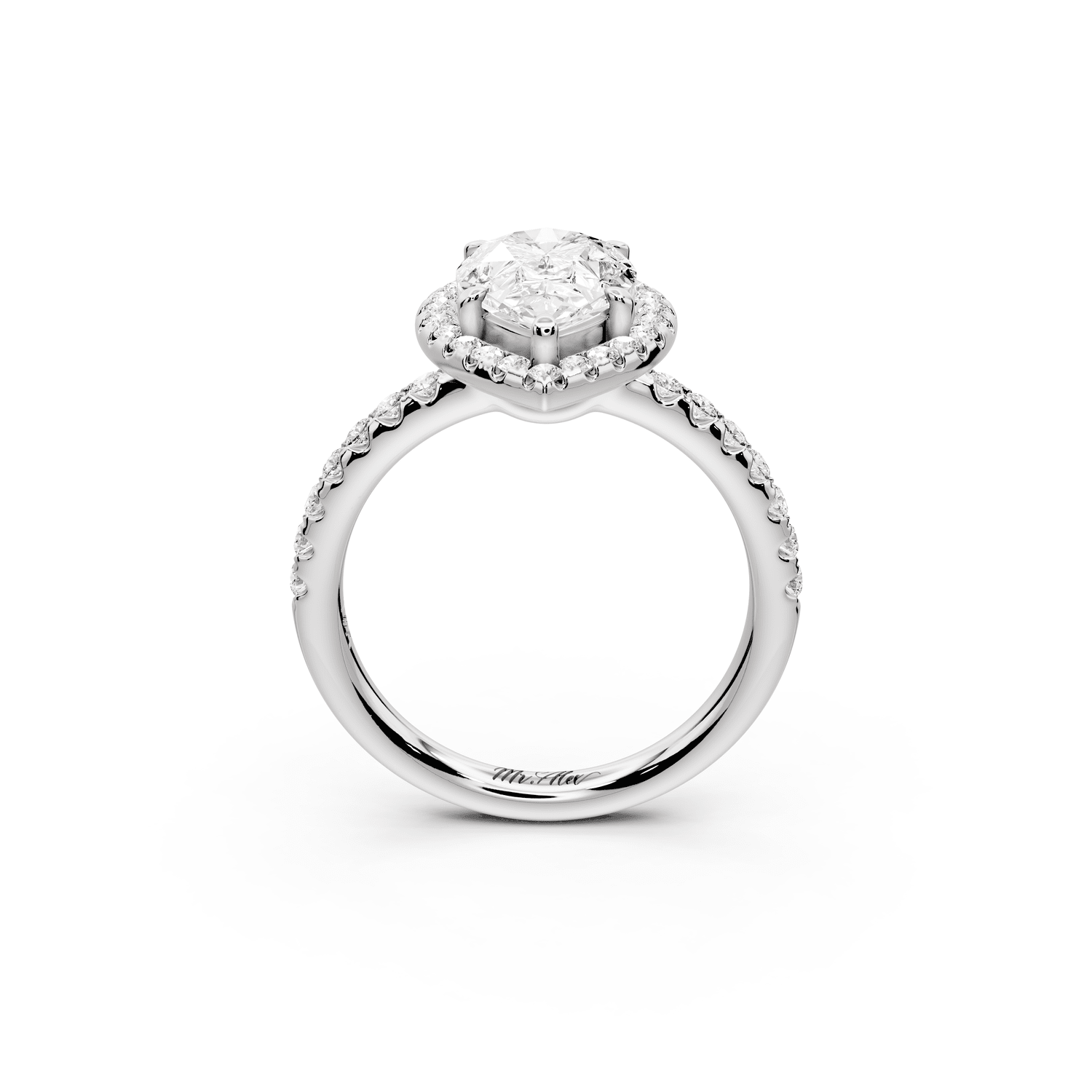Eveline - 2ct 18k white gold pear Halo Half Band Pavé Engagement Ring - Mr. Alex Jewelry
