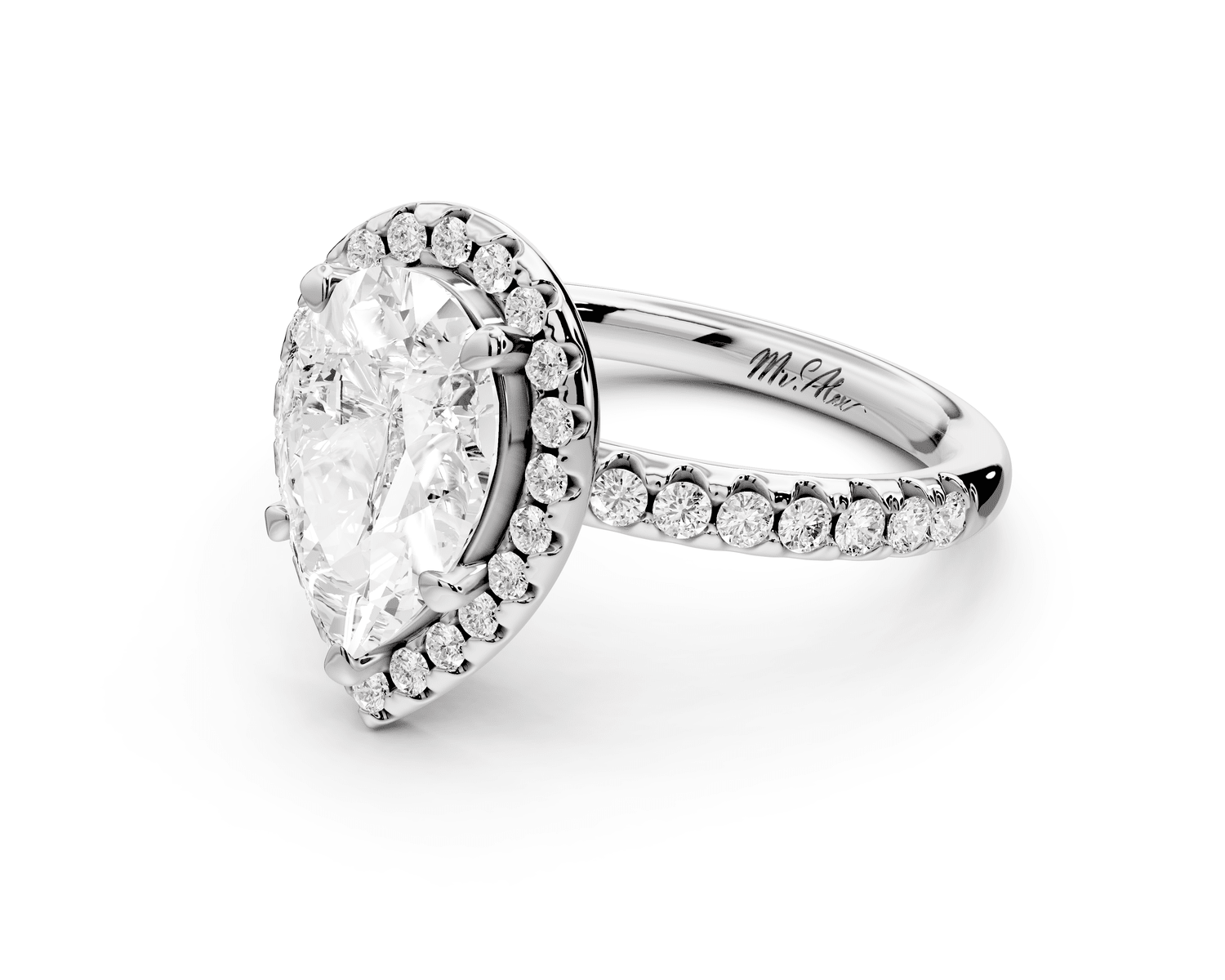 Eveline - 2ct 18k white gold pear Halo Half Band Pavé Engagement Ring - Mr. Alex Jewelry