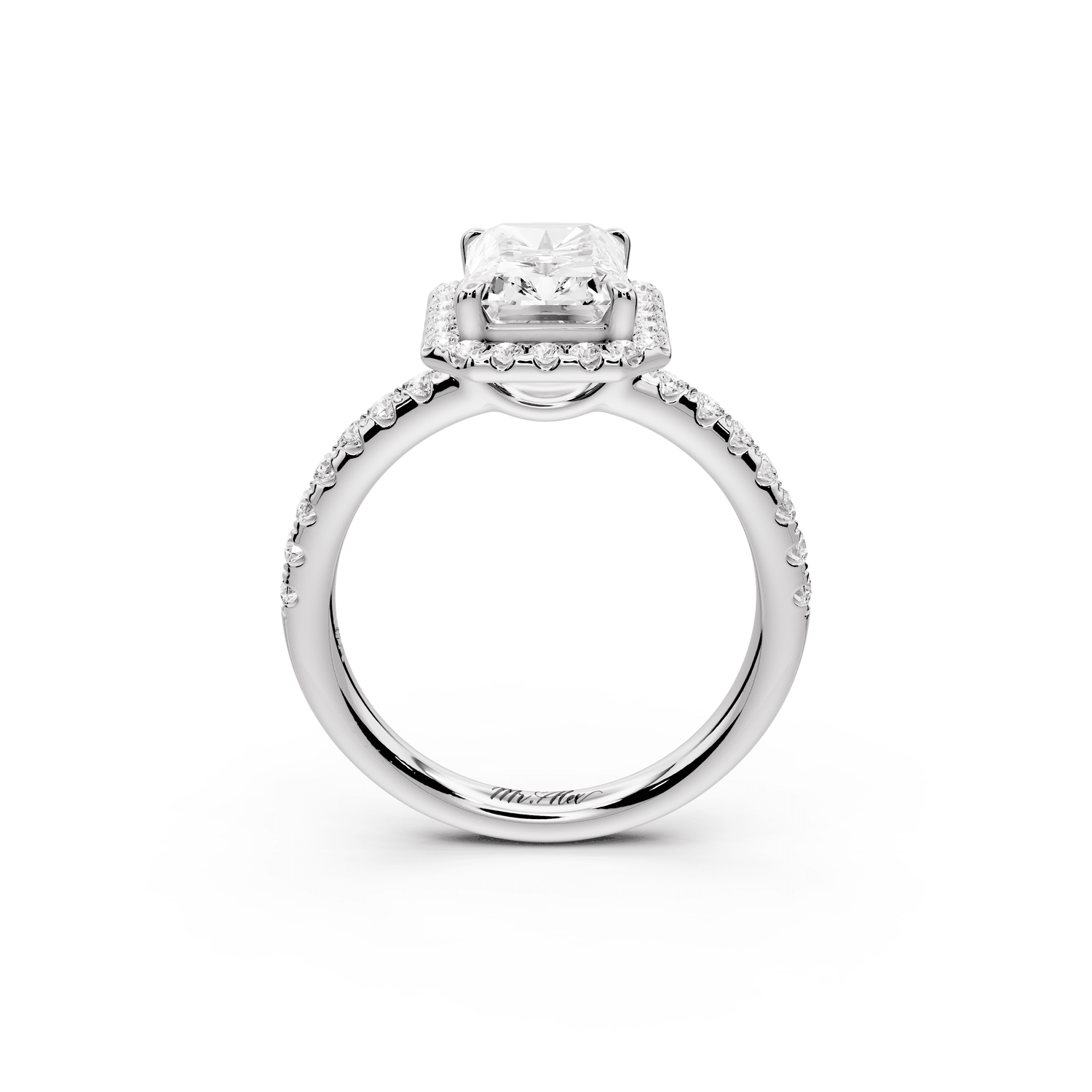 Eveline - 2ct 18k white gold radiant Halo Half Band Pavé Engagement Ring - Mr. Alex Jewelry