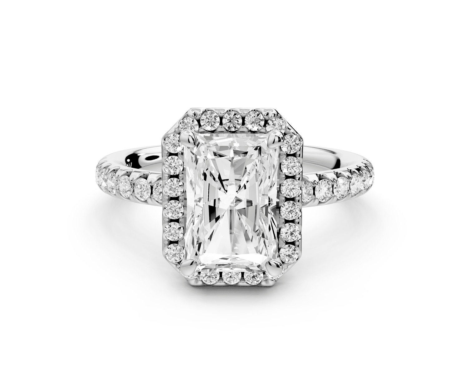 Eveline - 2ct 18k white gold radiant Halo Half Band Pavé Engagement Ring - Mr. Alex Jewelry
