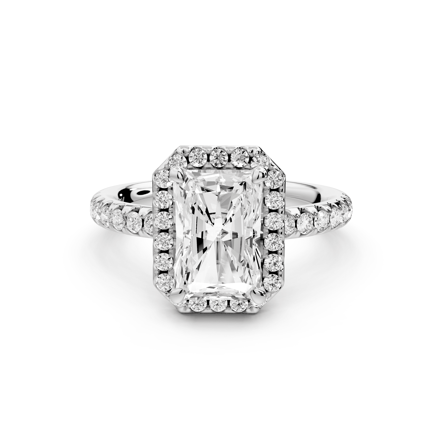 Eveline - 2ct 18k white gold radiant Halo Half Band Pavé Engagement Ring - Mr. Alex Jewelry