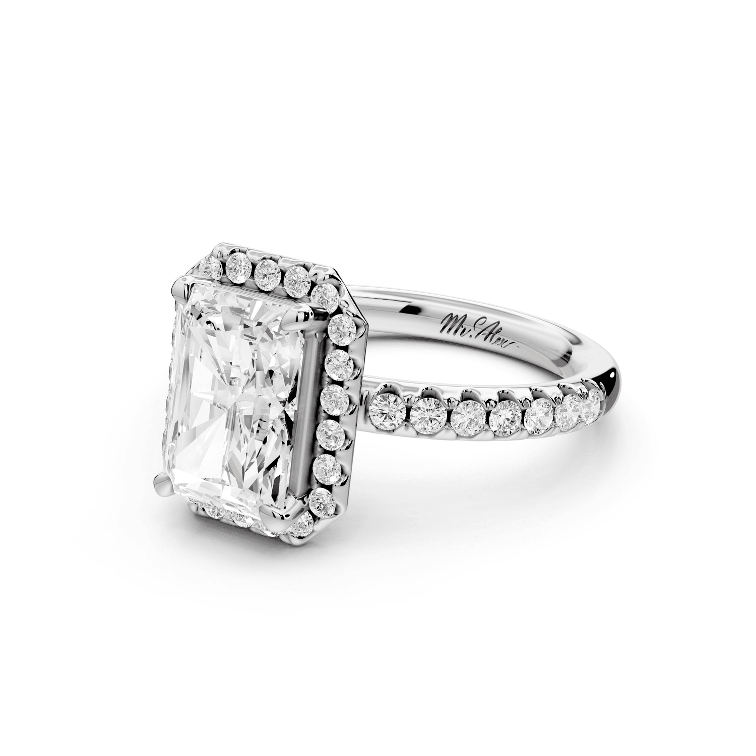 Eveline - 2ct 18k white gold radiant Halo Half Band Pavé Engagement Ring - Mr. Alex Jewelry