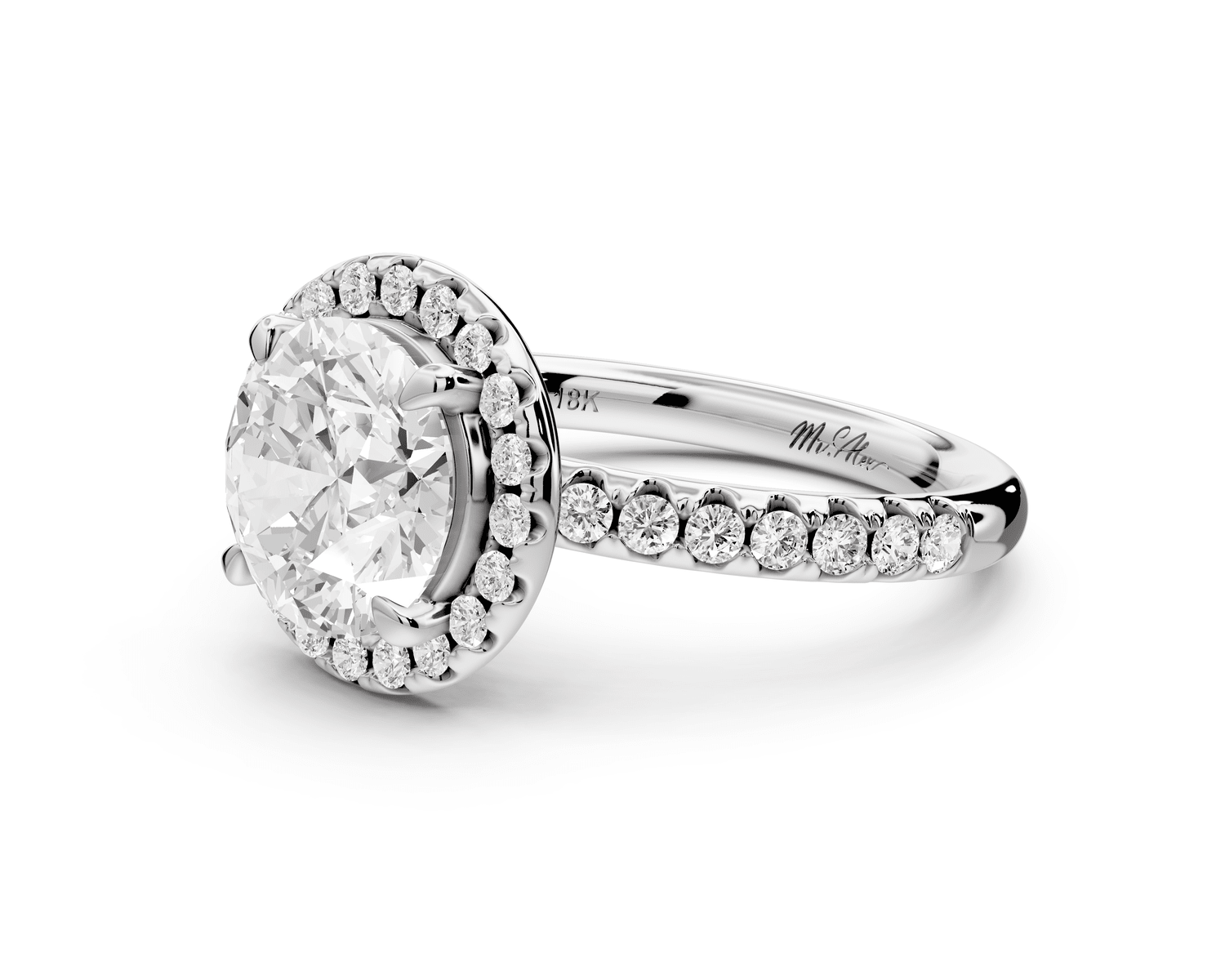 Eveline - 2ct 18k white gold round Halo Half Band Pavé Engagement Ring - Mr. Alex Jewelry
