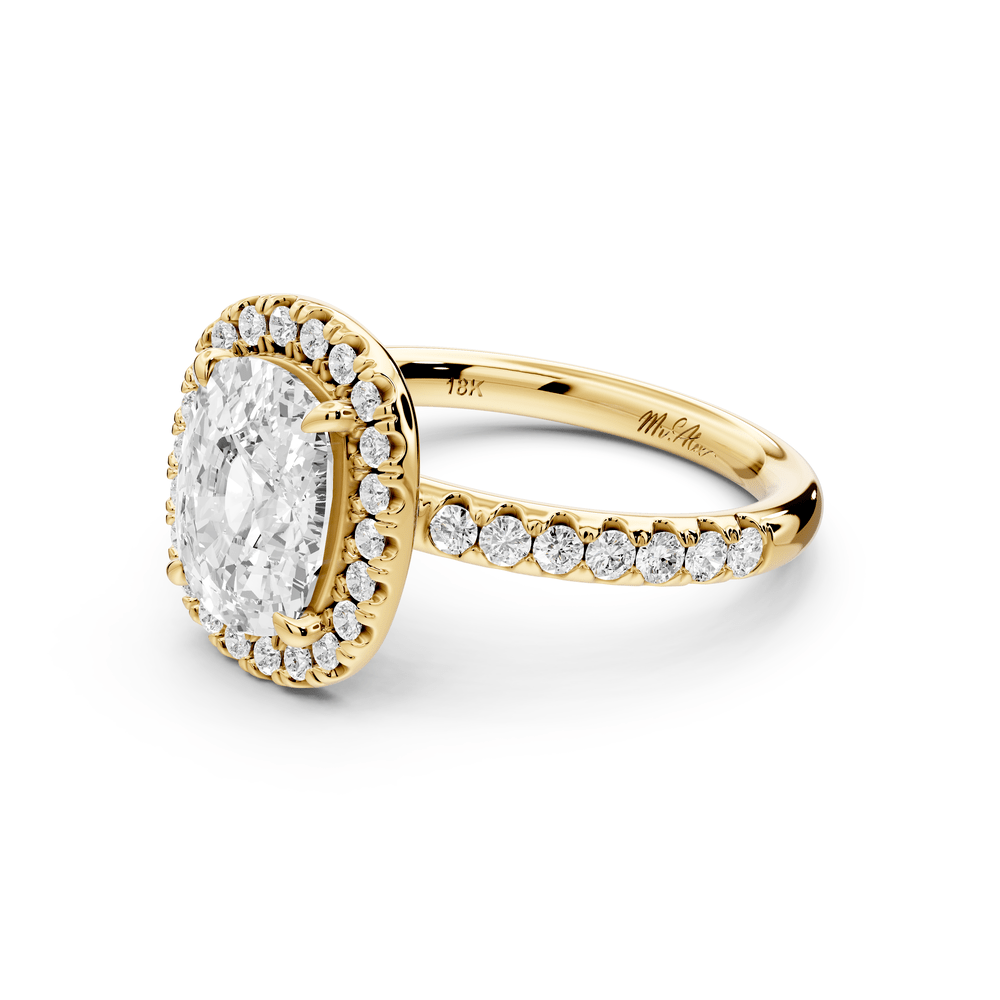 Eveline - 2ct 18k yellow gold ecushion Halo Half Band Pavé Engagement Ring - Mr. Alex Jewelry