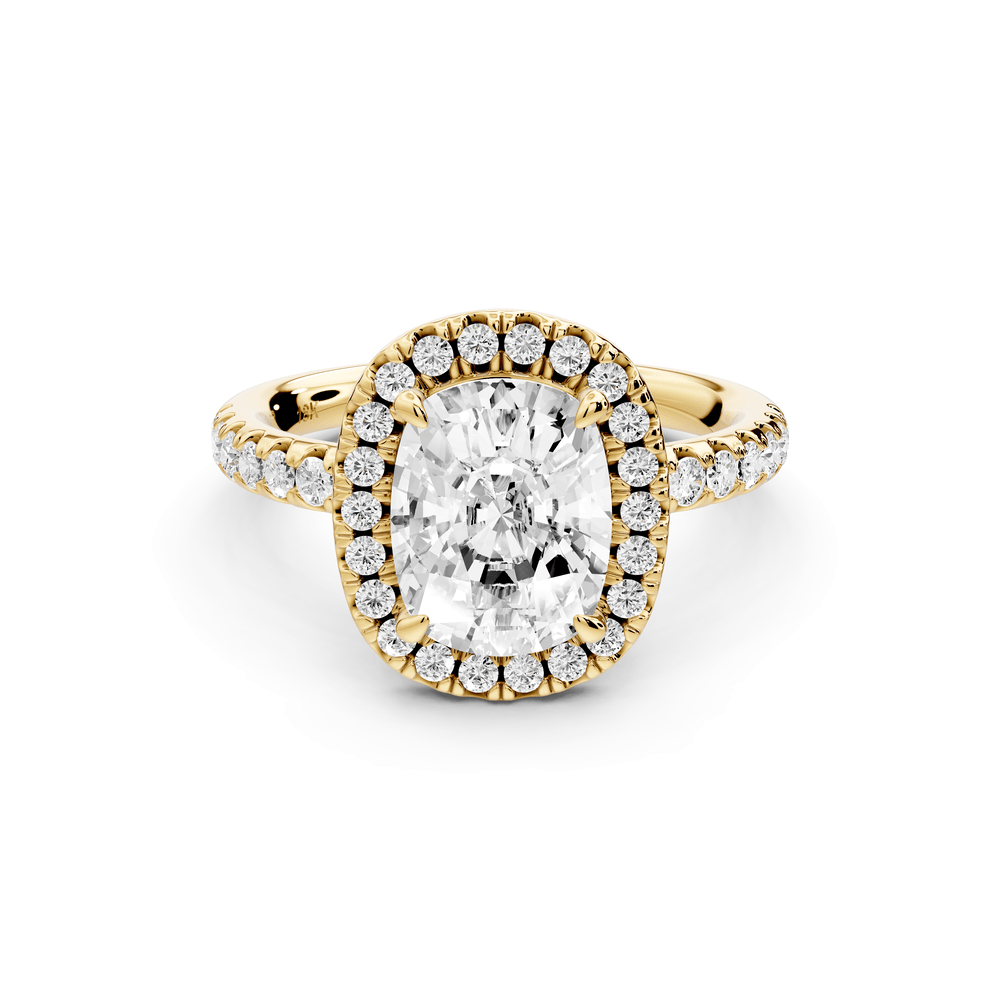 Eveline - 2ct 18k yellow gold ecushion Halo Half Band Pavé Engagement Ring - Mr. Alex Jewelry