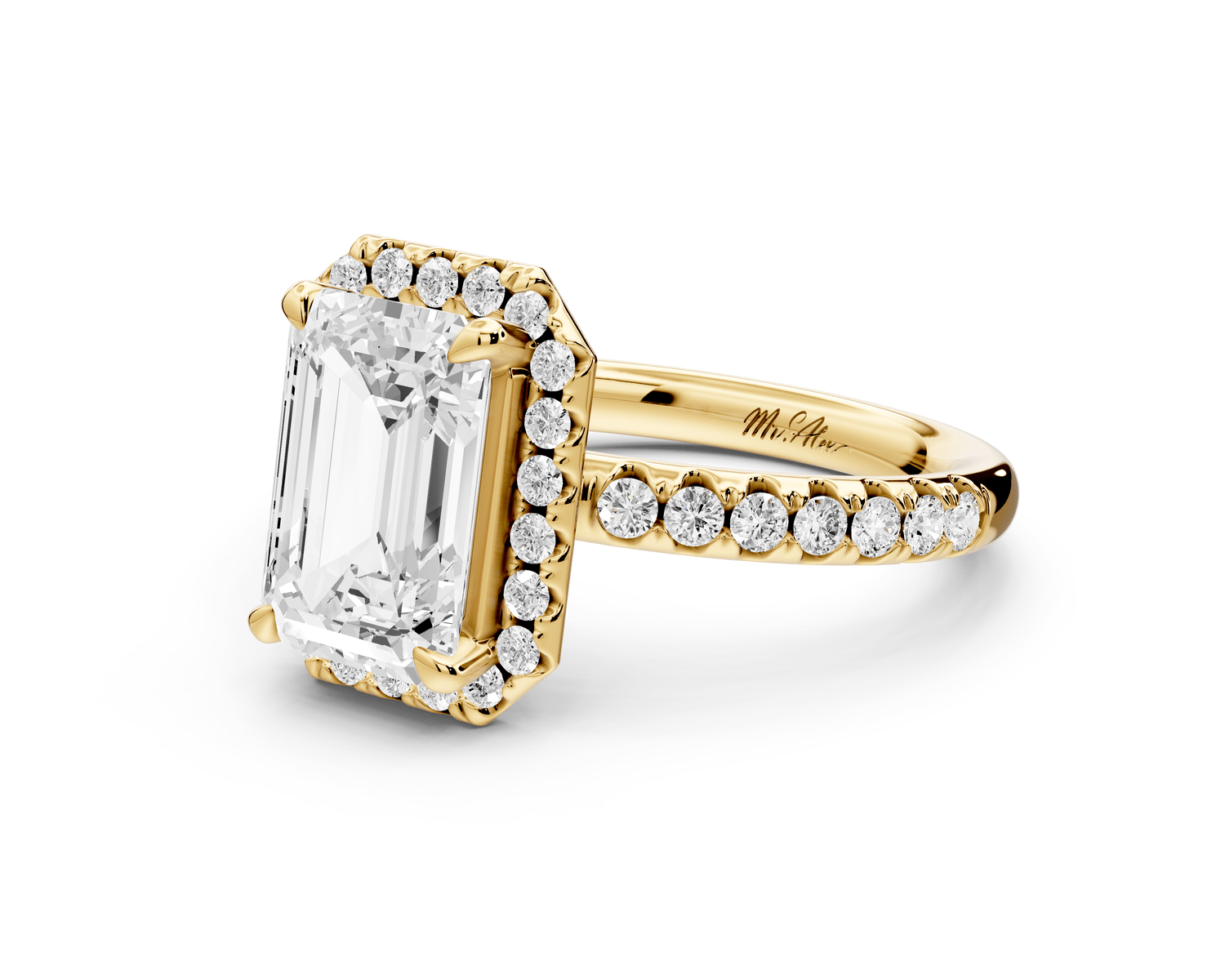 Eveline - 2ct 18k yellow gold emerald Halo Half Band Pavé Engagement Ring - Mr. Alex Jewelry