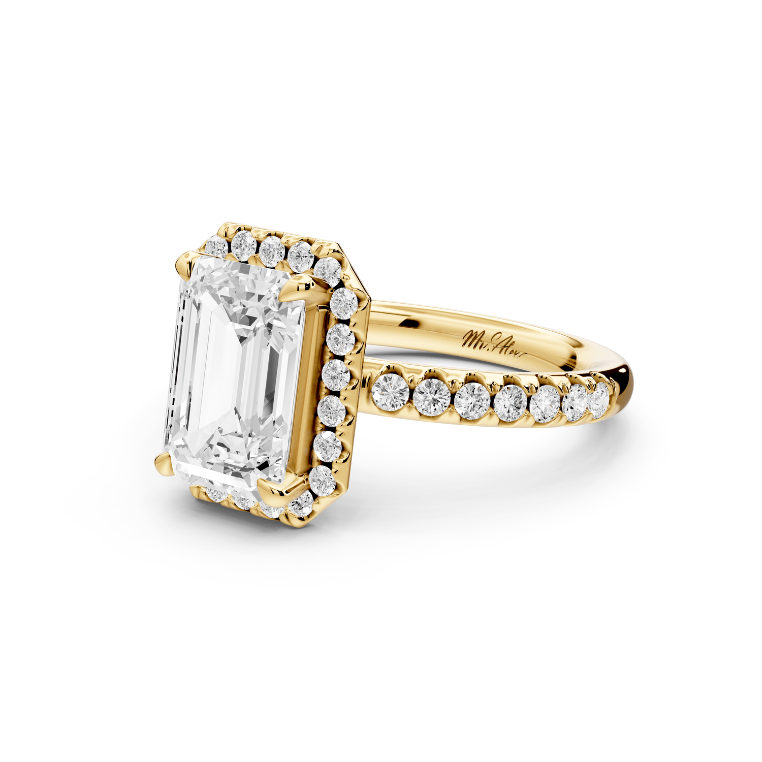 Eveline - 2ct 18k yellow gold emerald Halo Half Band Pavé Engagement Ring - Mr. Alex Jewelry