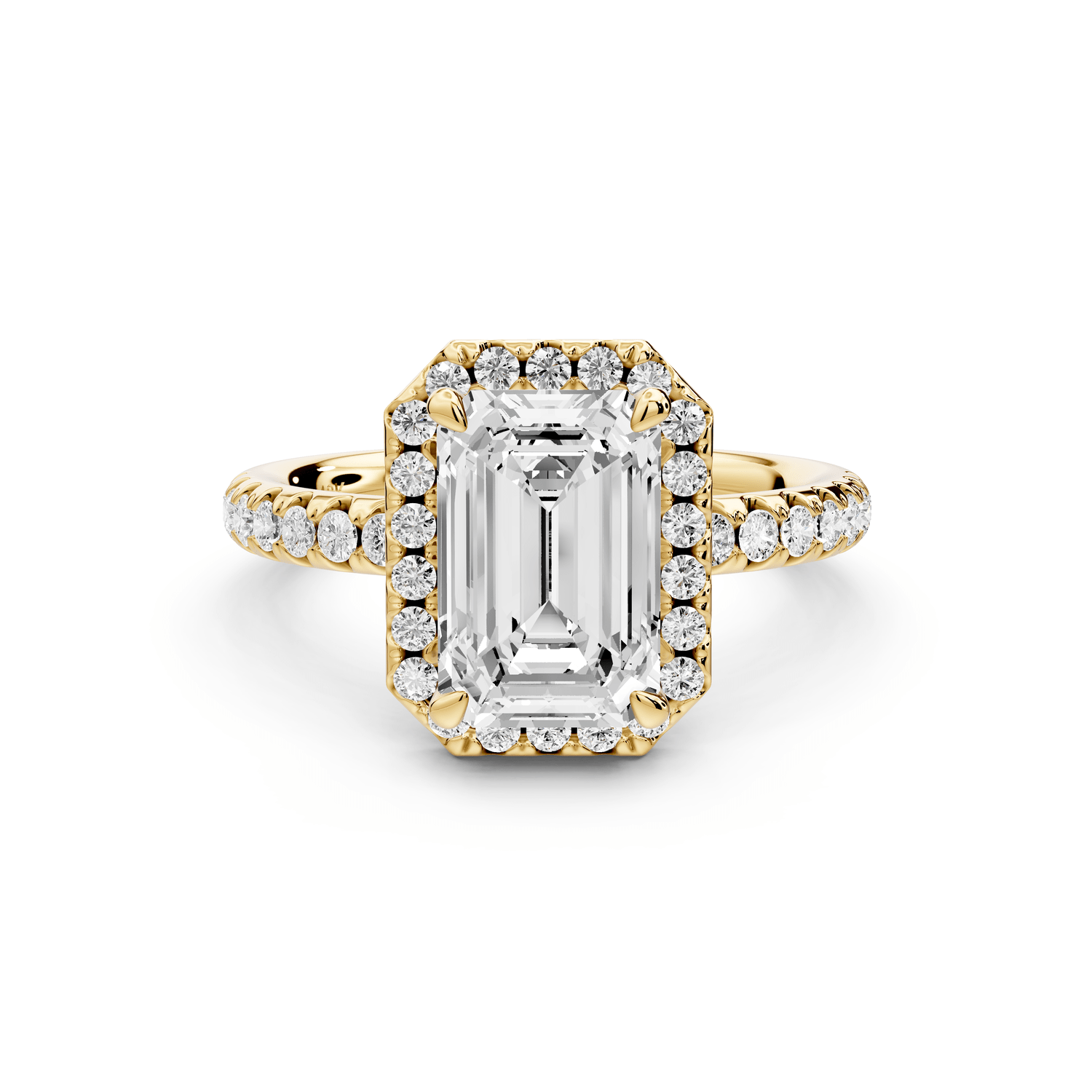 Eveline - 2ct 18k yellow gold emerald Halo Half Band Pavé Engagement Ring - Mr. Alex Jewelry