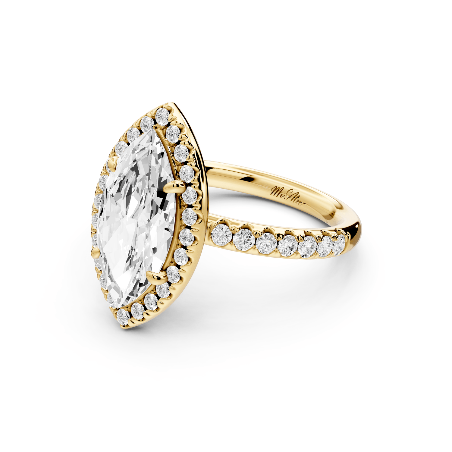 Eveline - 2ct 18k yellow gold marquise Halo Half Band Pavé Engagement Ring - Mr. Alex Jewelry