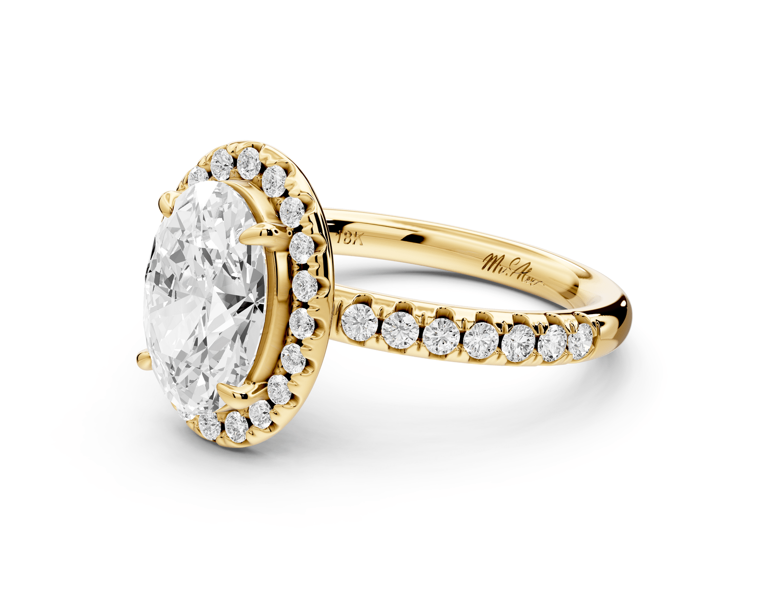 Eveline - 2ct 18k yellow gold oval Halo Half Band Pavé Engagement Ring - Mr. Alex Jewelry