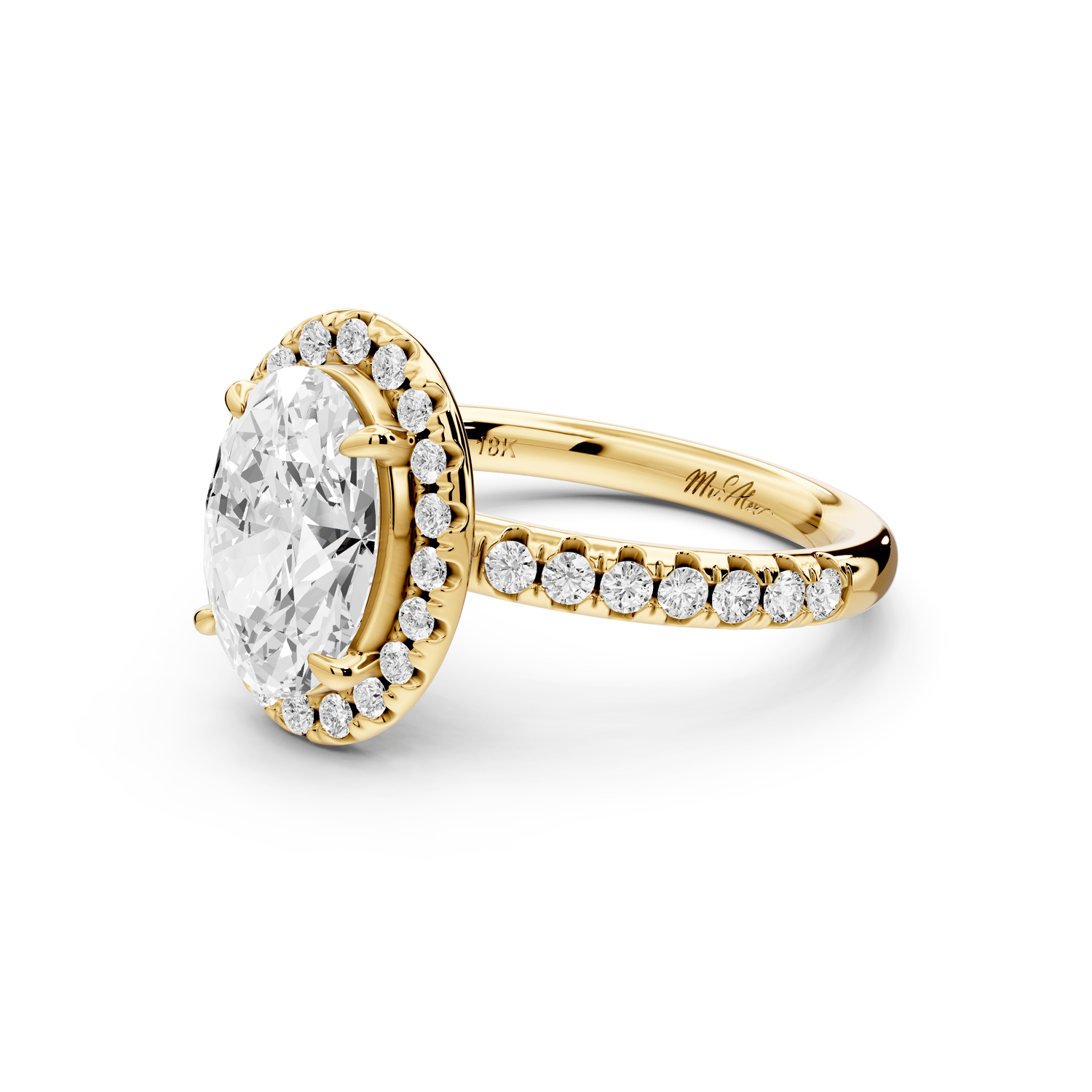 Eveline - 2ct 18k yellow gold oval Halo Half Band Pavé Engagement Ring - Mr. Alex Jewelry