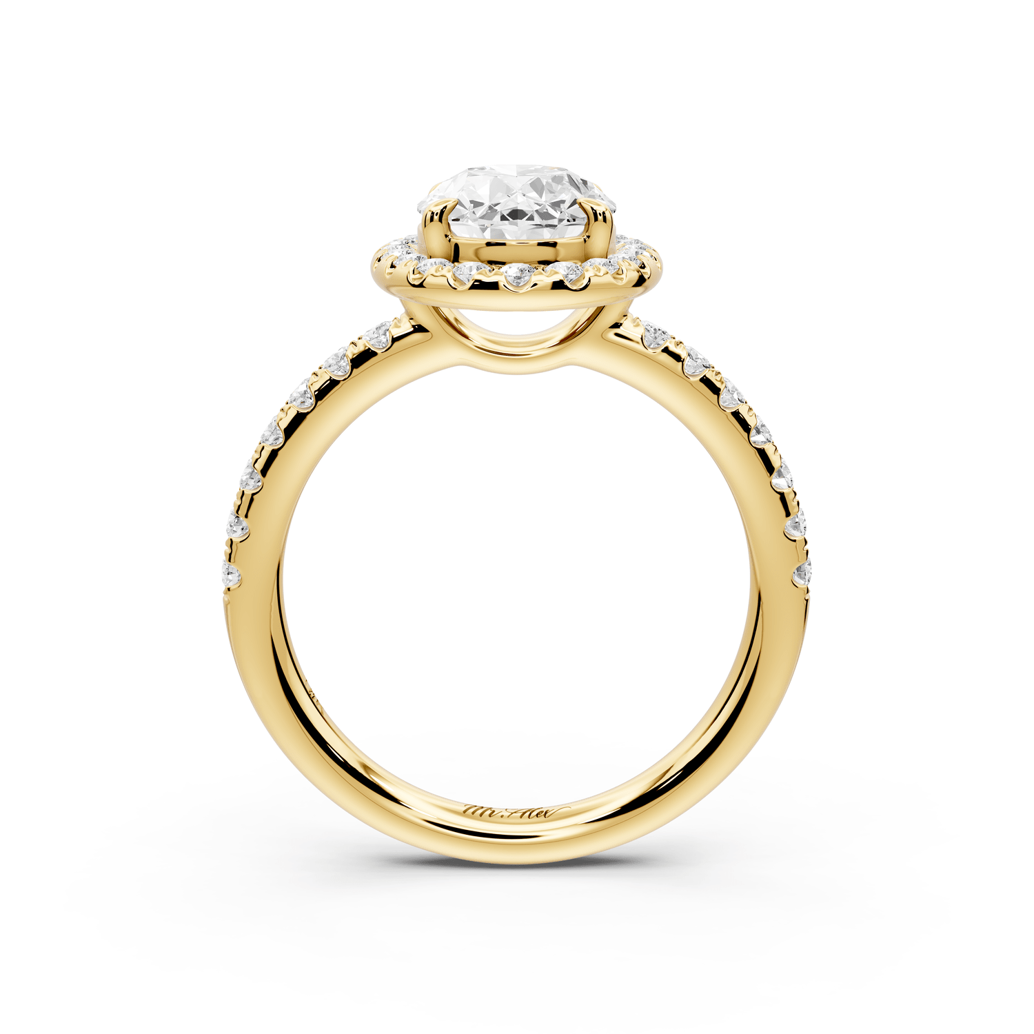 Eveline - 2ct 18k yellow gold oval Halo Half Band Pavé Engagement Ring - Mr. Alex Jewelry