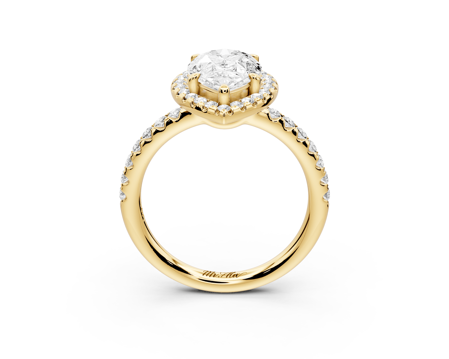 Eveline - 2ct 18k yellow gold pear Halo Half Band Pavé Engagement Ring - Mr. Alex Jewelry