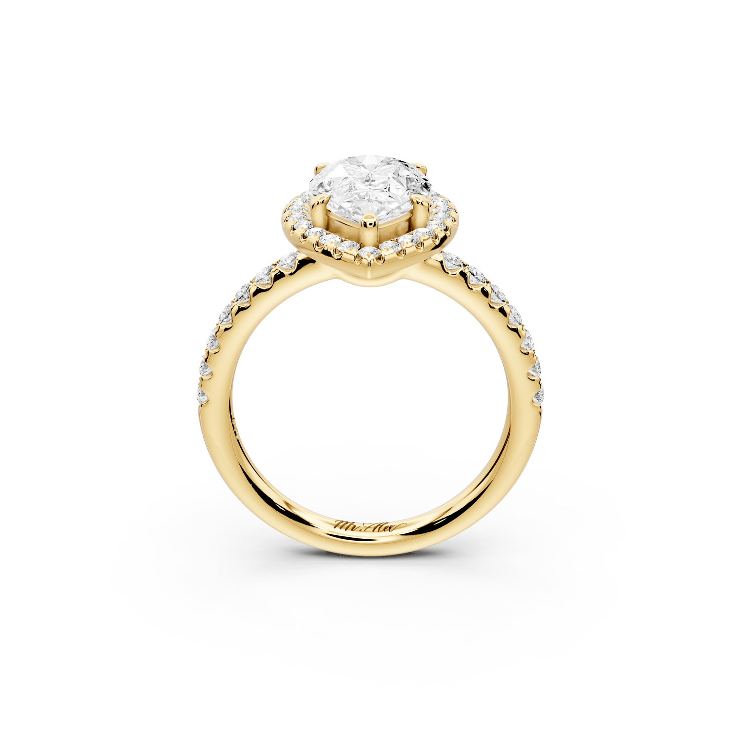 Eveline - 2ct 18k yellow gold pear Halo Half Band Pavé Engagement Ring - Mr. Alex Jewelry