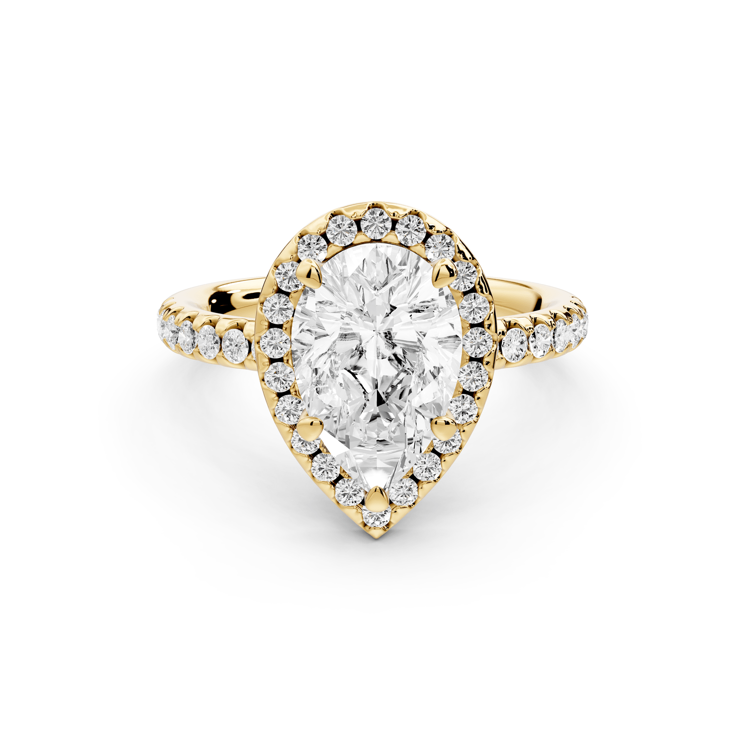 Eveline - 2ct 18k yellow gold pear Halo Half Band Pavé Engagement Ring - Mr. Alex Jewelry