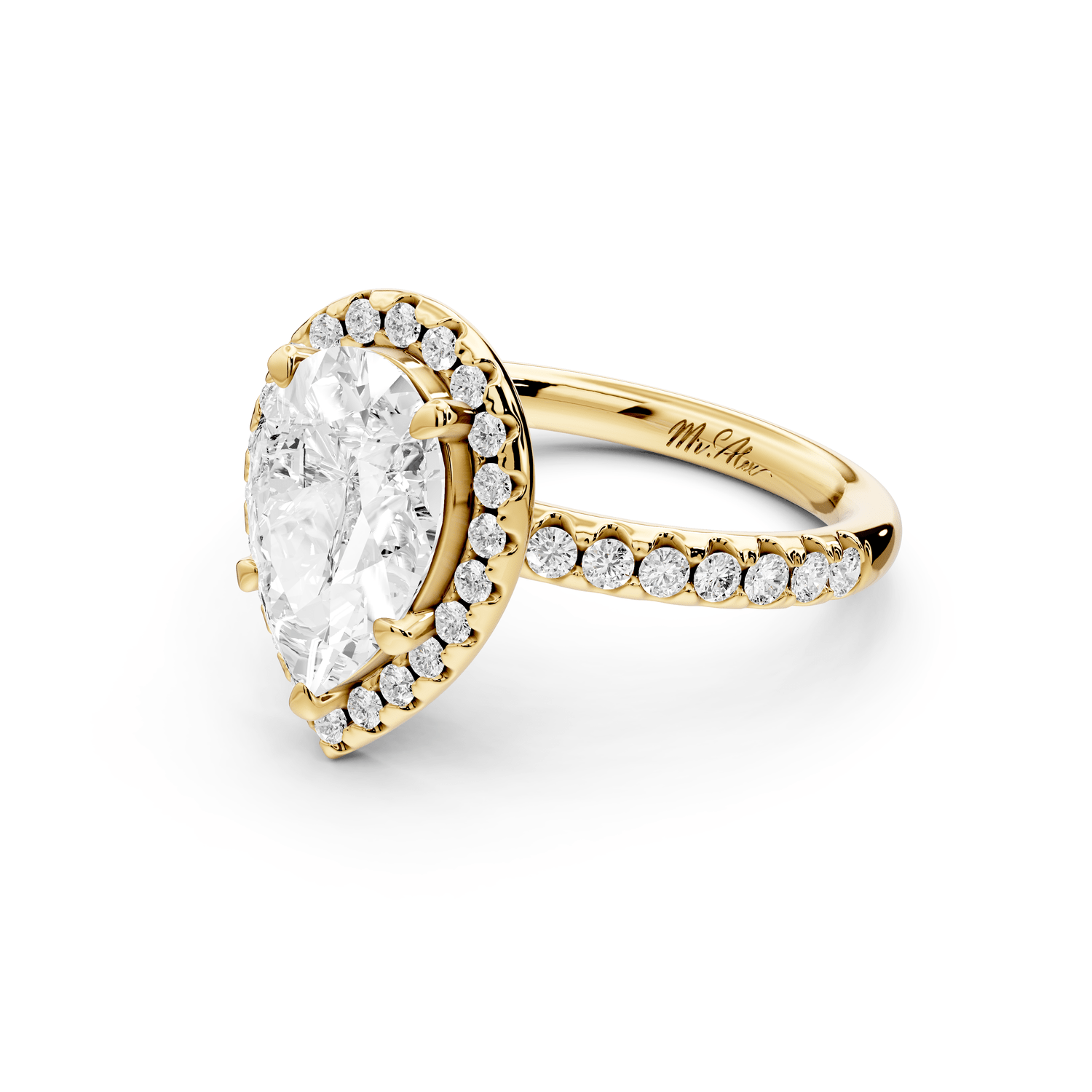 Eveline - 2ct 18k yellow gold pear Halo Half Band Pavé Engagement Ring - Mr. Alex Jewelry
