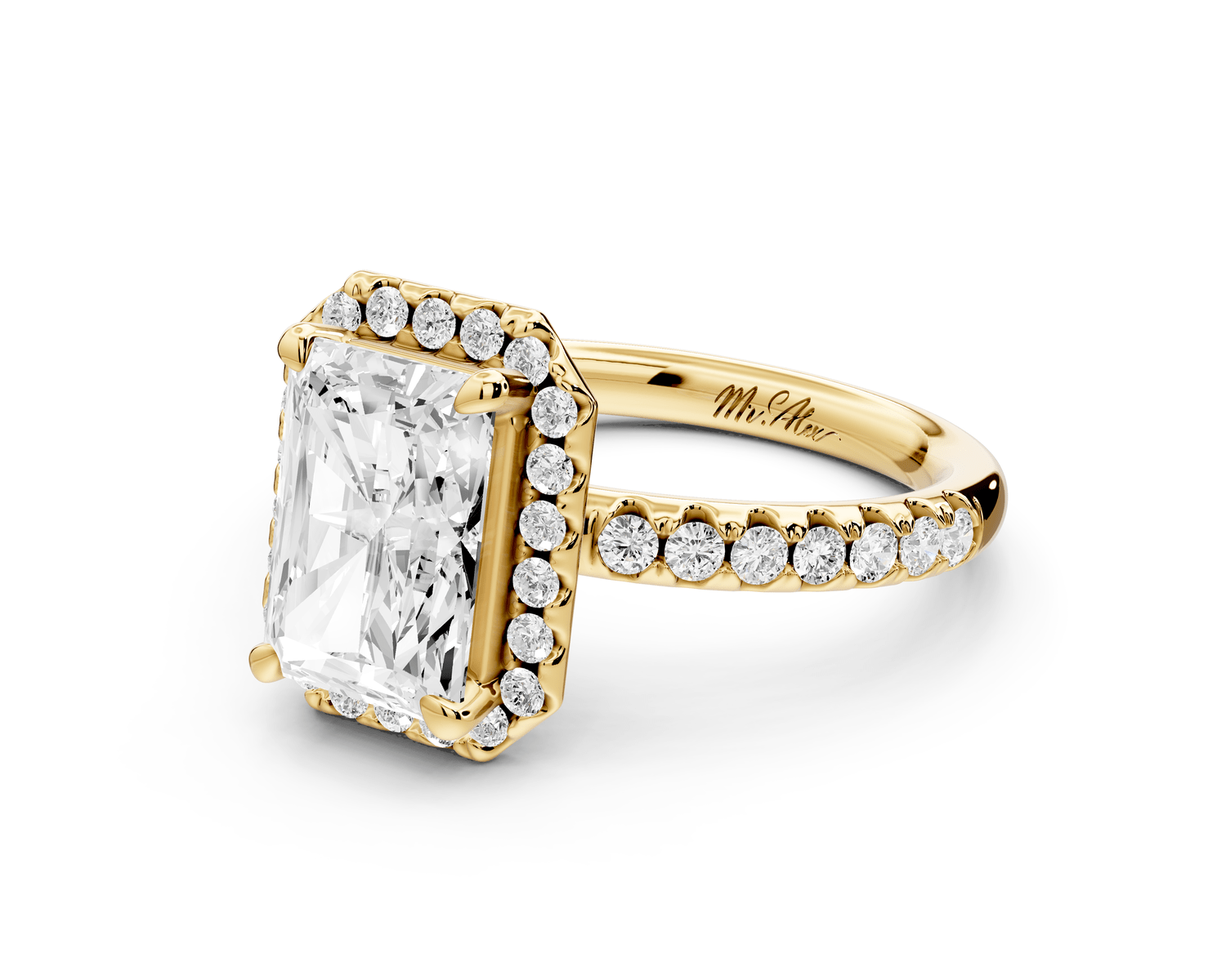 Eveline - 2ct 18k yellow gold radiant Halo Half Band Pavé Engagement Ring - Mr. Alex Jewelry