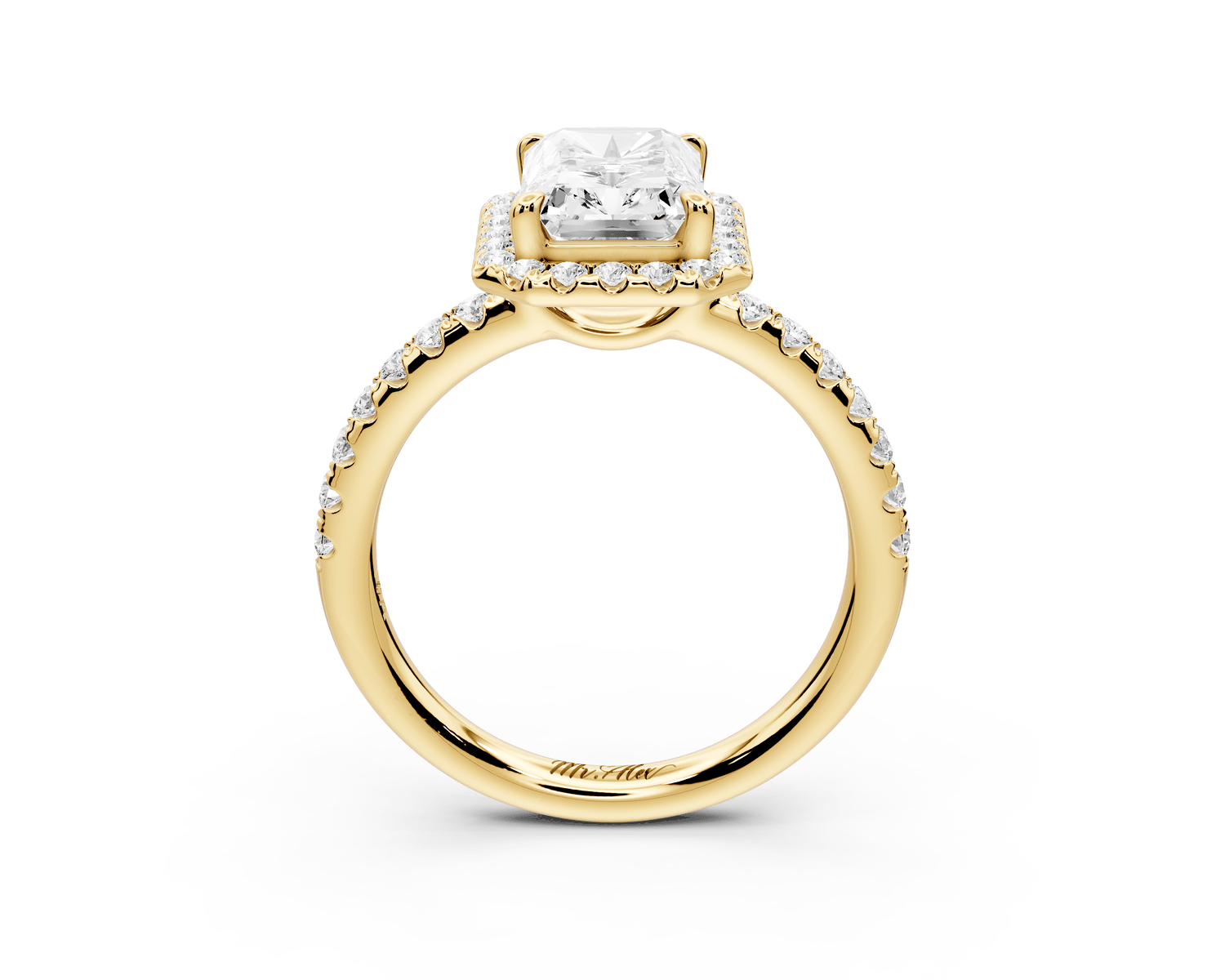 Eveline - 2ct 18k yellow gold radiant Halo Half Band Pavé Engagement Ring - Mr. Alex Jewelry