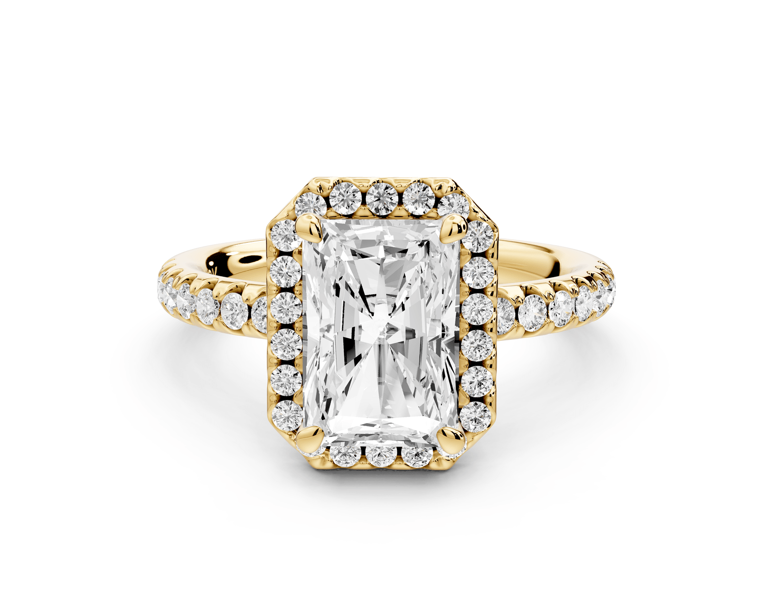 Eveline - 2ct 18k yellow gold radiant Halo Half Band Pavé Engagement Ring - Mr. Alex Jewelry