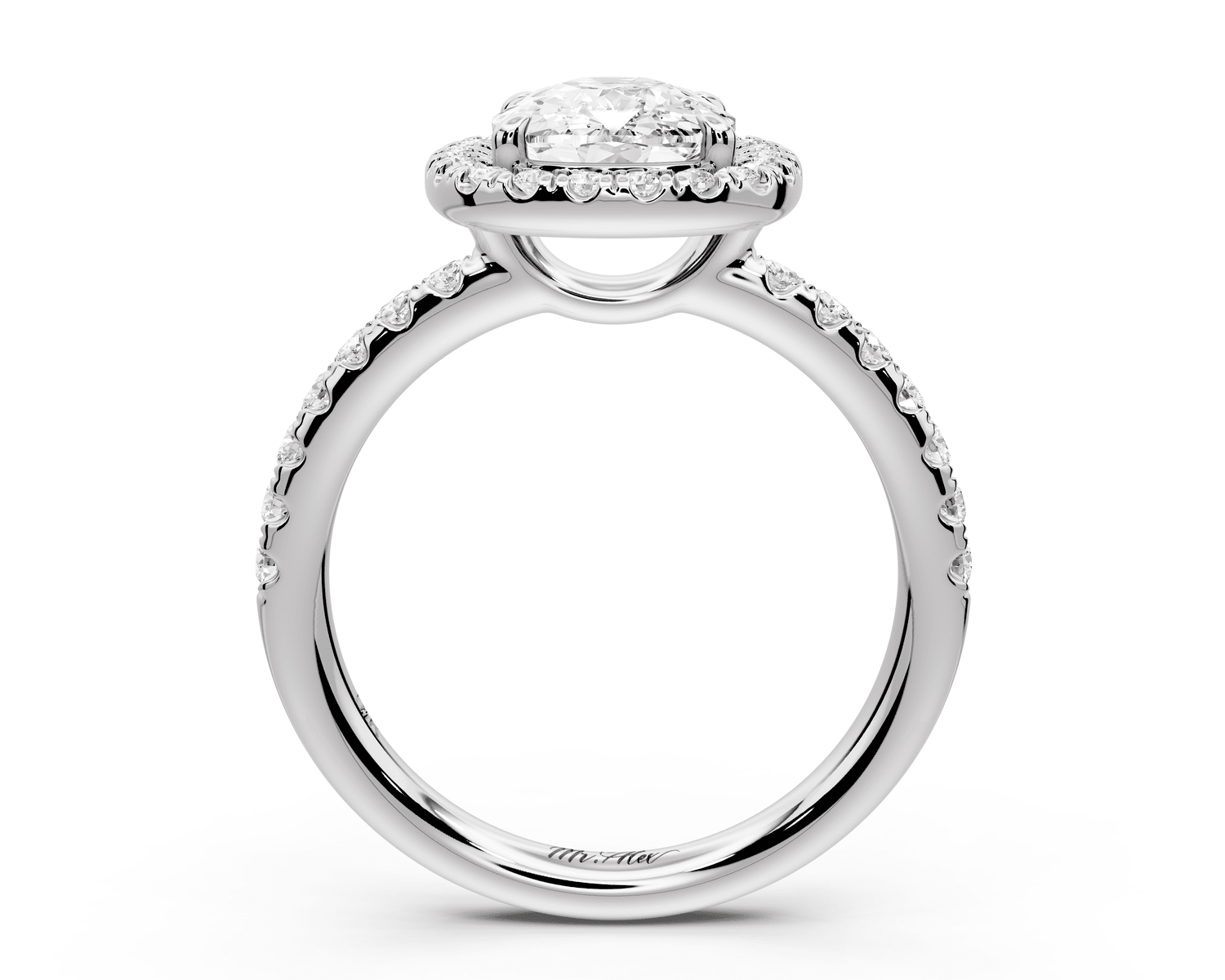 Eveline - 2ct platinum cushion Halo Half Band Pavé Engagement Ring - Mr. Alex Jewelry