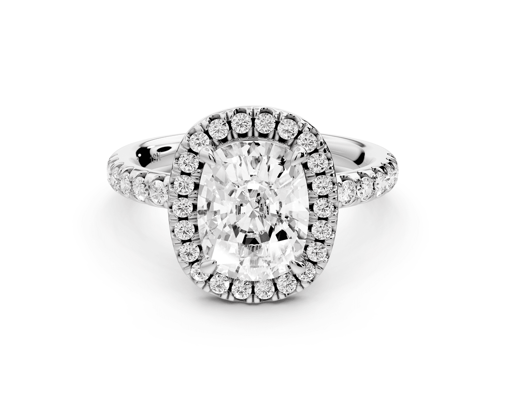 Eveline - 2ct platinum ecushion Halo Half Band Pavé Engagement Ring - Mr. Alex Jewelry